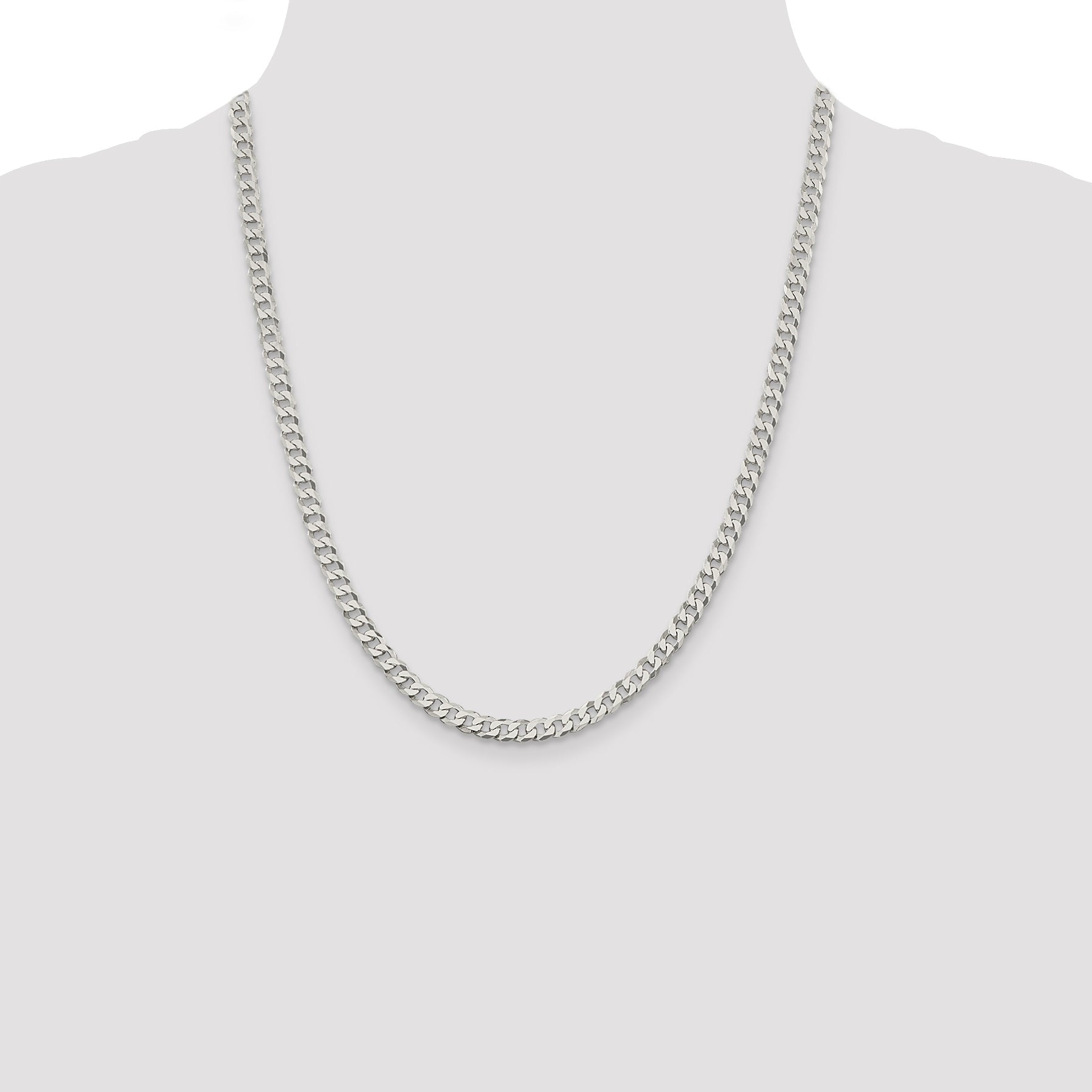 22 Inch Sterling Silver 5mm Beveled Curb Chain Necklace