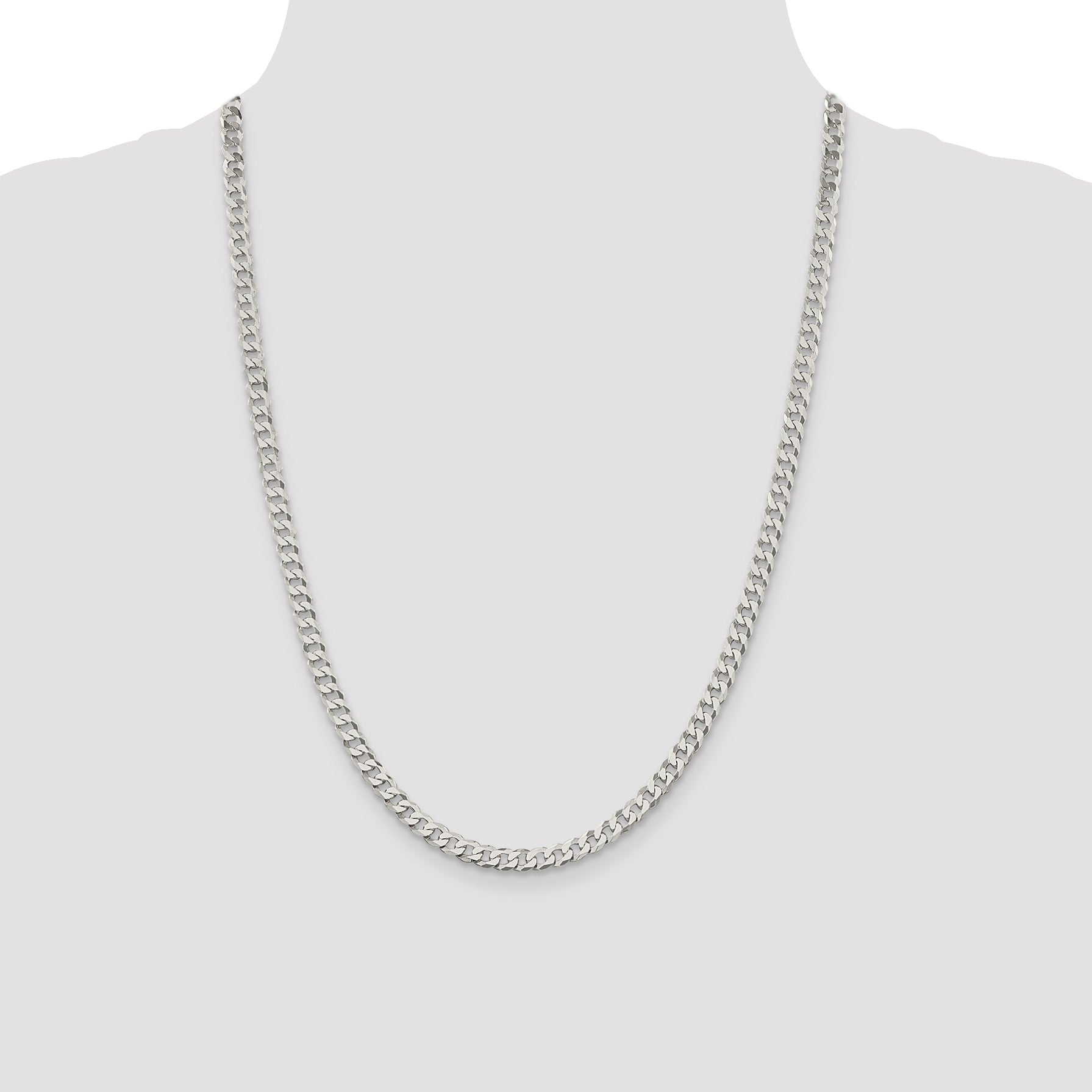 24 Inch Sterling Silver 5mm Beveled Curb Chain Necklace