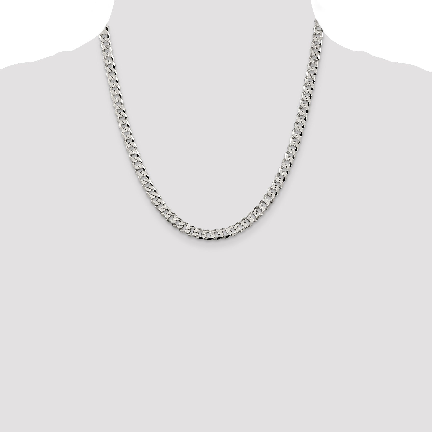 20 Inch Sterling Silver 6mm Beveled Curb Chain Necklace