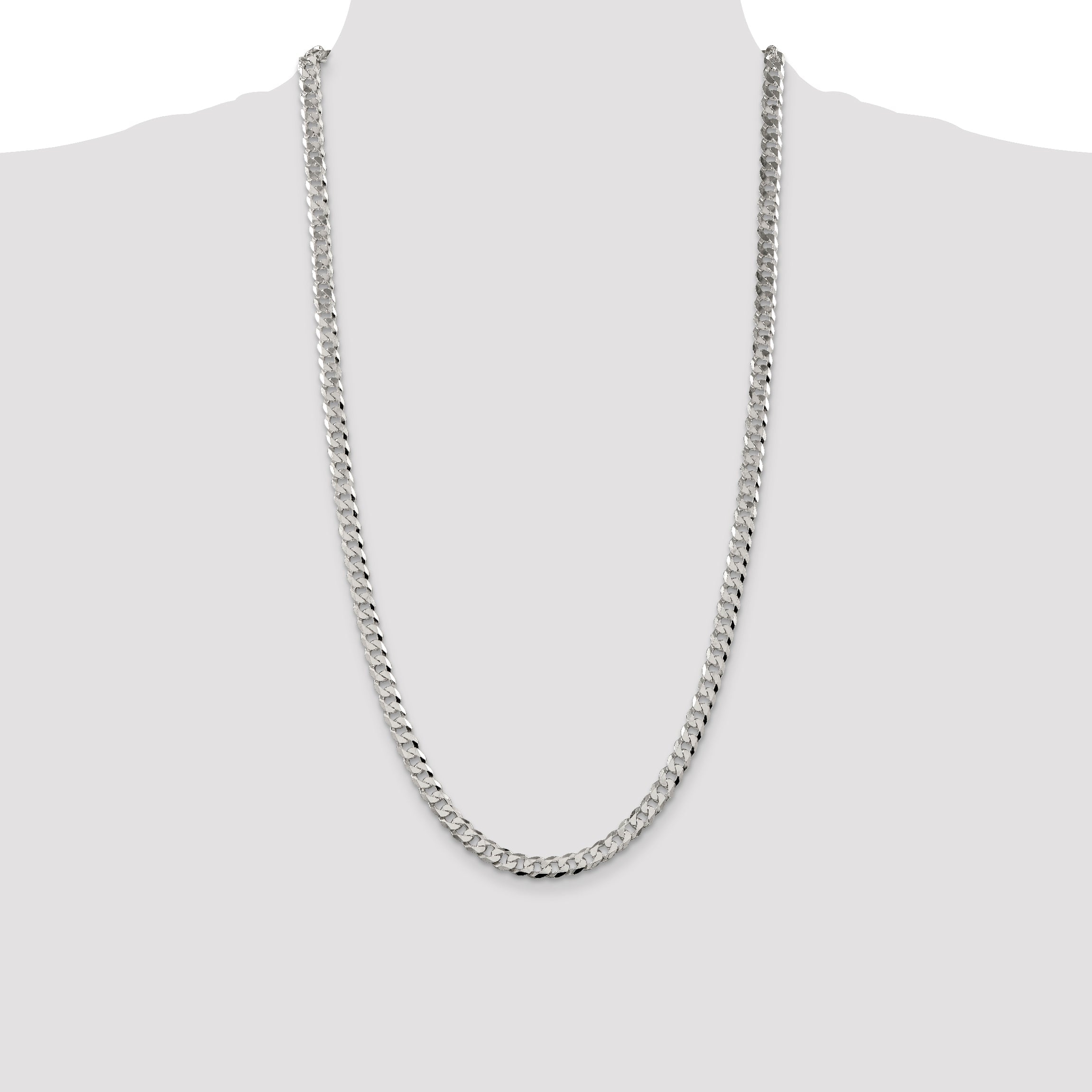 28 Inch Sterling Silver 6mm Beveled Curb Chain Necklace
