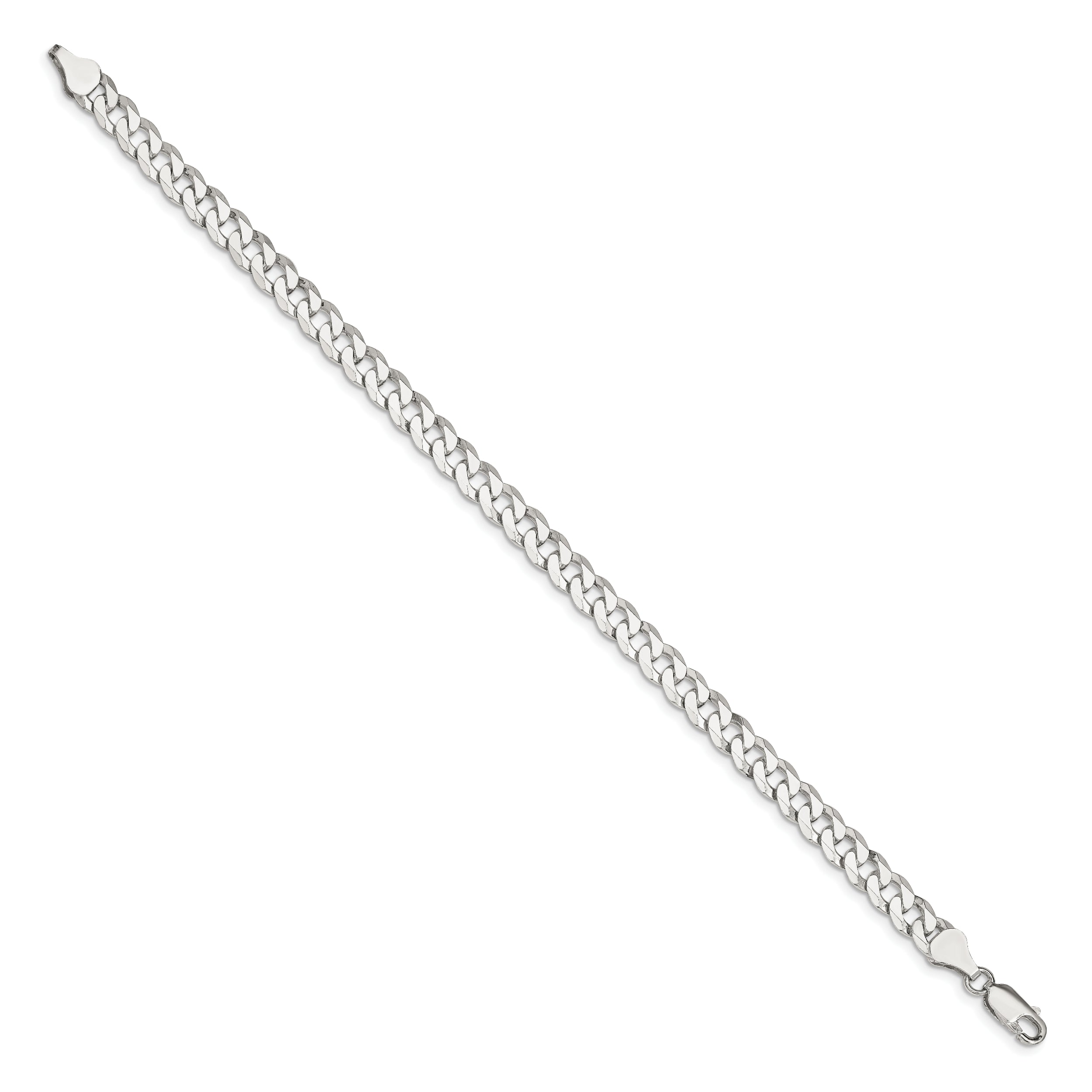 7 Inch Sterling Silver 6mm Beveled Curb Chain Bracelet