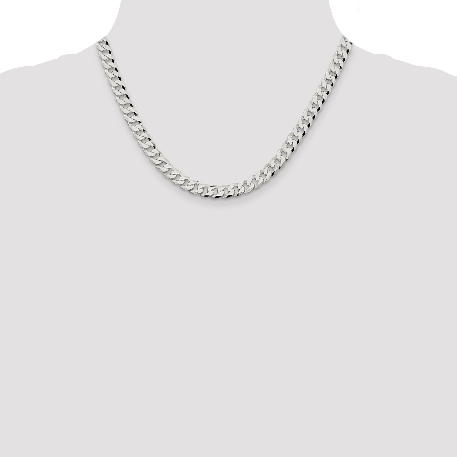 18 Inch Sterling Silver 7mm Beveled Curb Chain Necklace