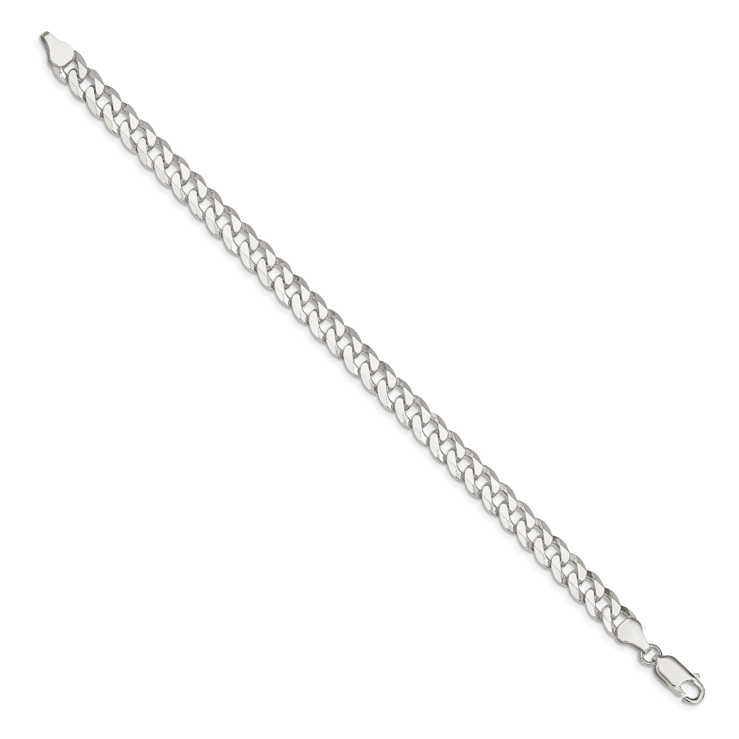 8 Inch Sterling Silver 7mm Beveled Curb Chain Bracelet