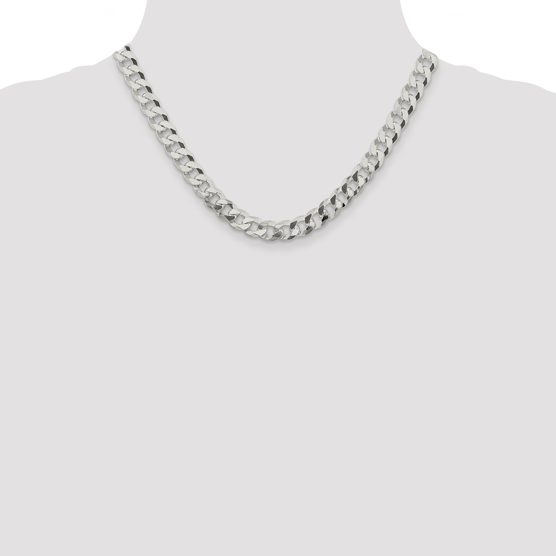 18 Inch Sterling Silver 8.5mm Beveled Curb Chain Necklace