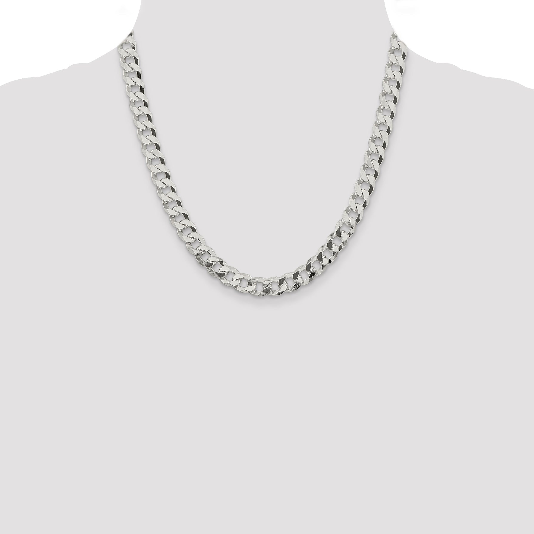 20 Inch Sterling Silver 8.5mm Beveled Curb Chain Necklace