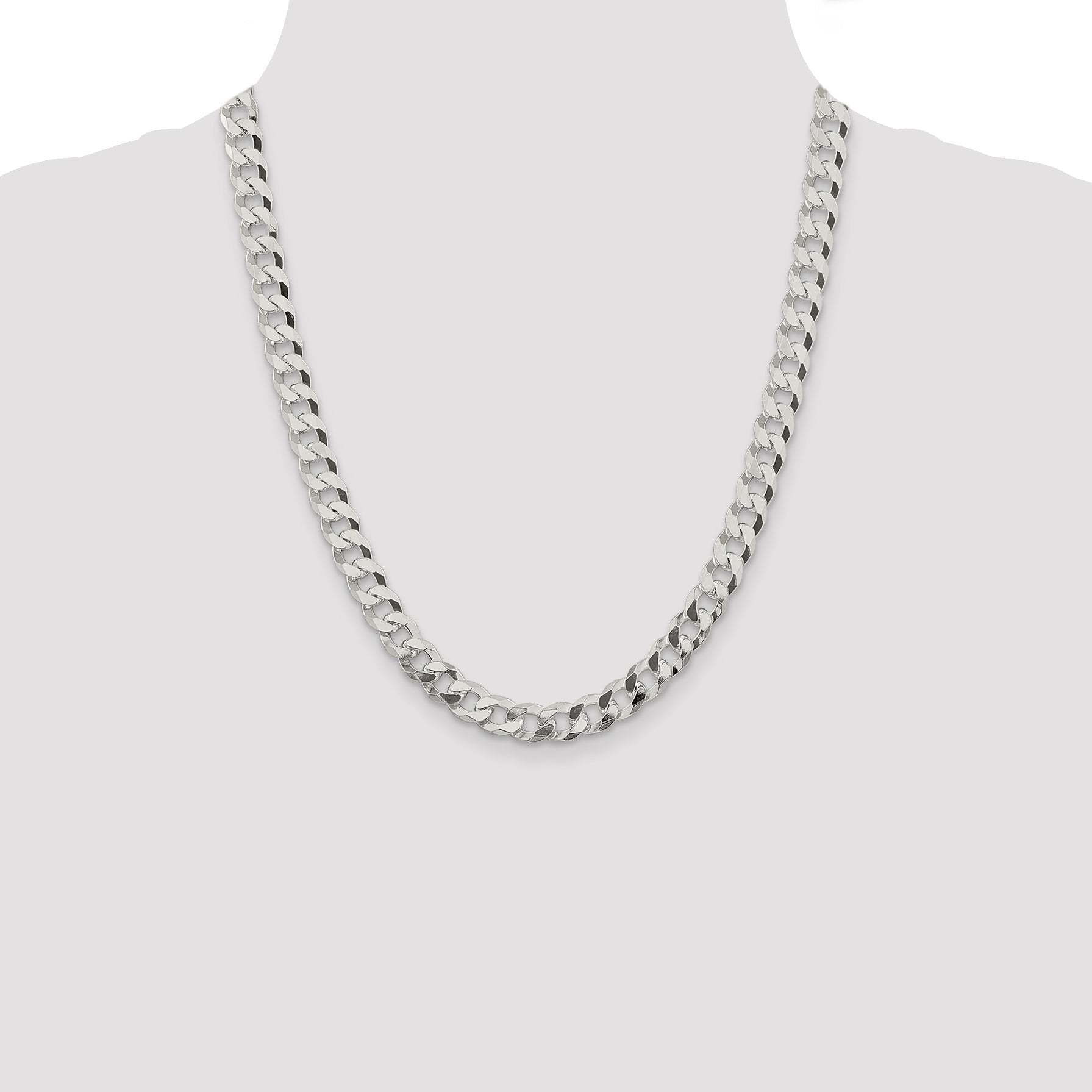 22 Inch Sterling Silver 8.5mm Beveled Curb Chain Necklace