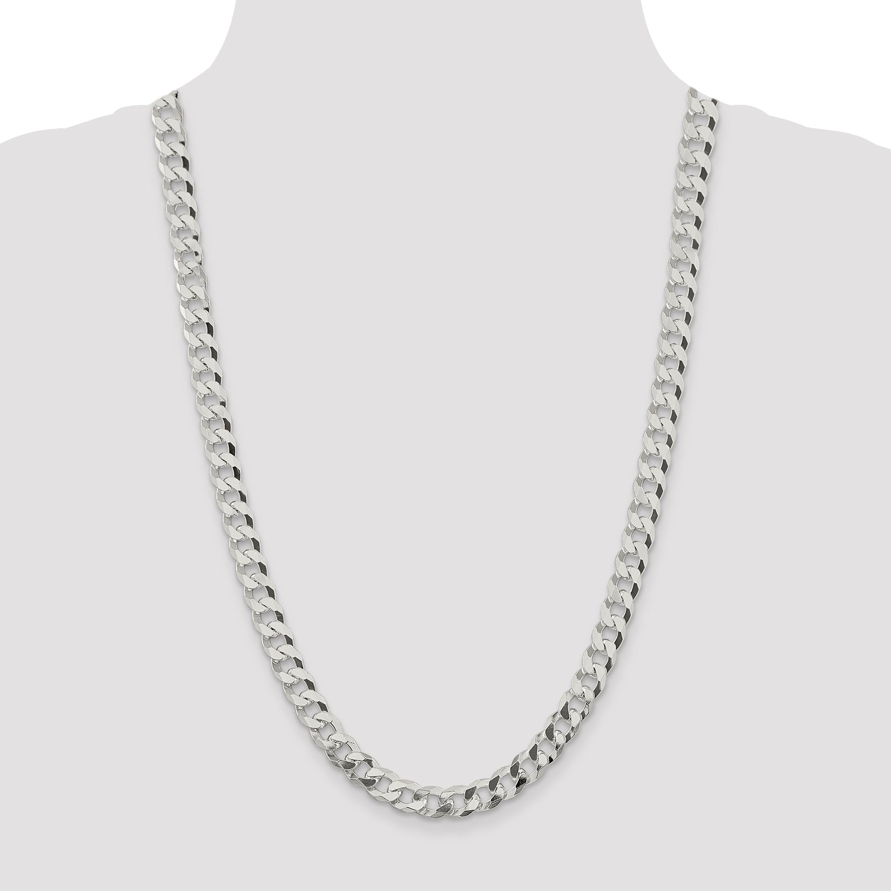 26 Inch Sterling Silver 8.5mm Beveled Curb Chain Necklace