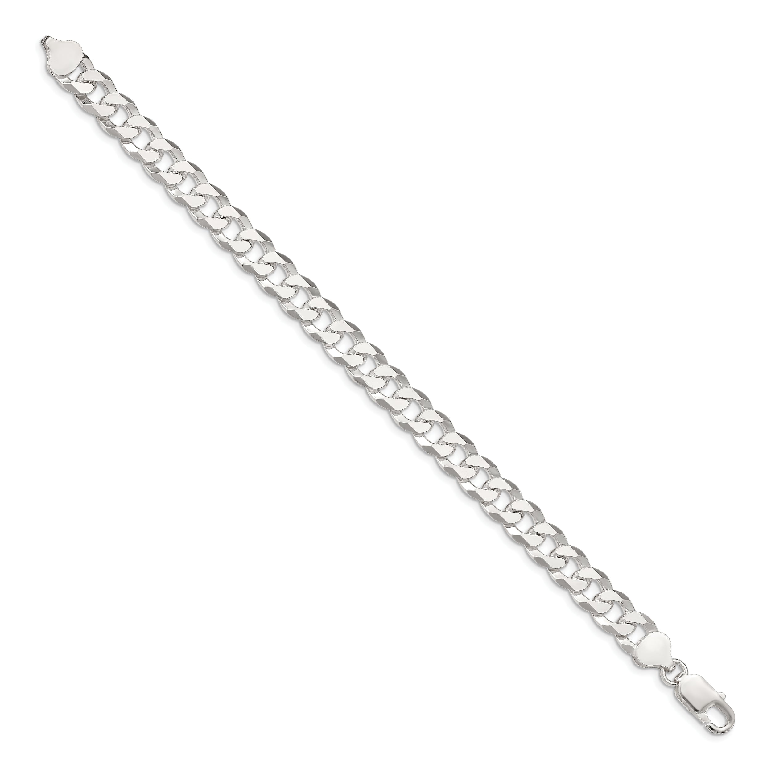 9 Inch Sterling Silver 8.5mm Beveled Curb Chain Bracelet