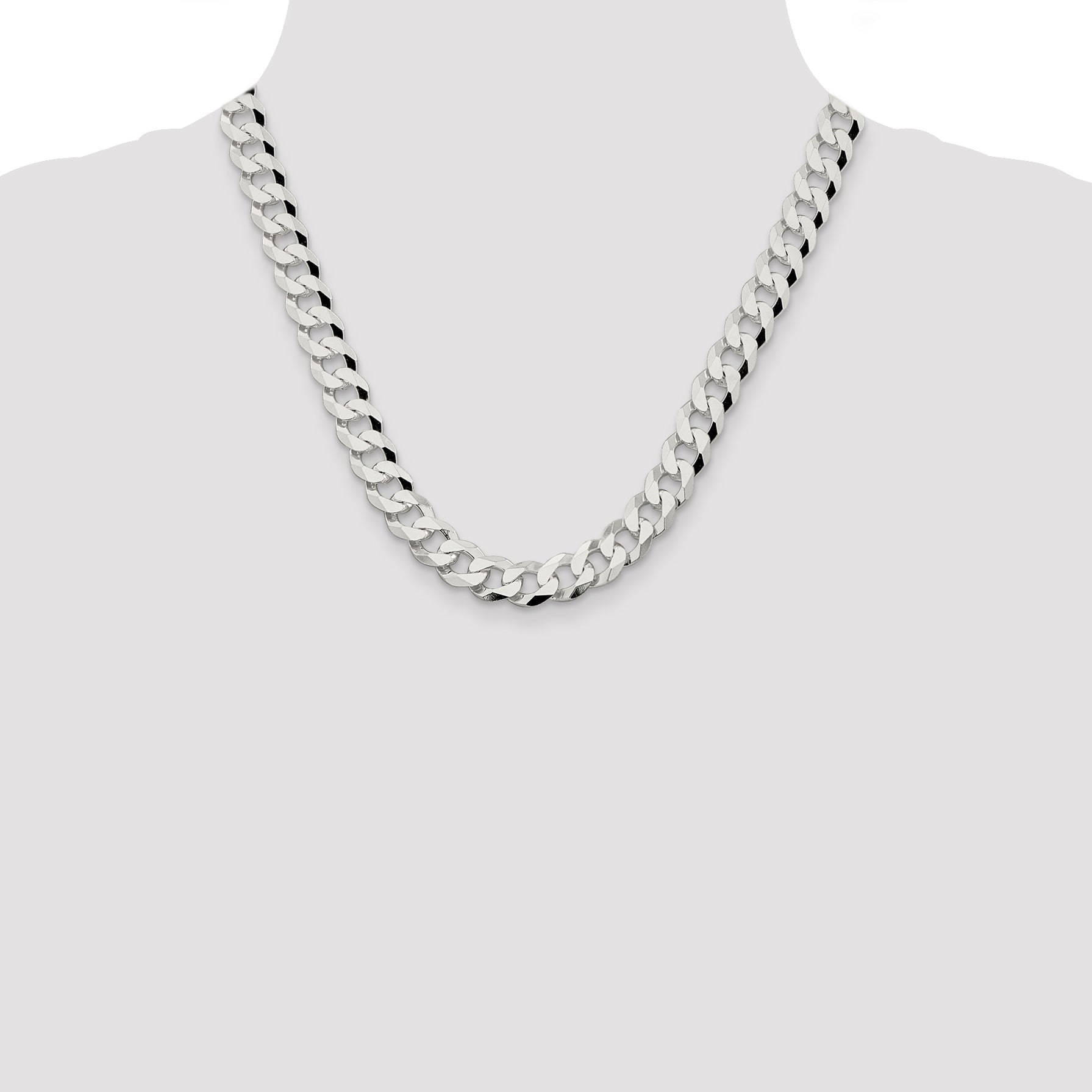 20 Inch Sterling Silver 10.6mm Beveled Curb Chain Necklace