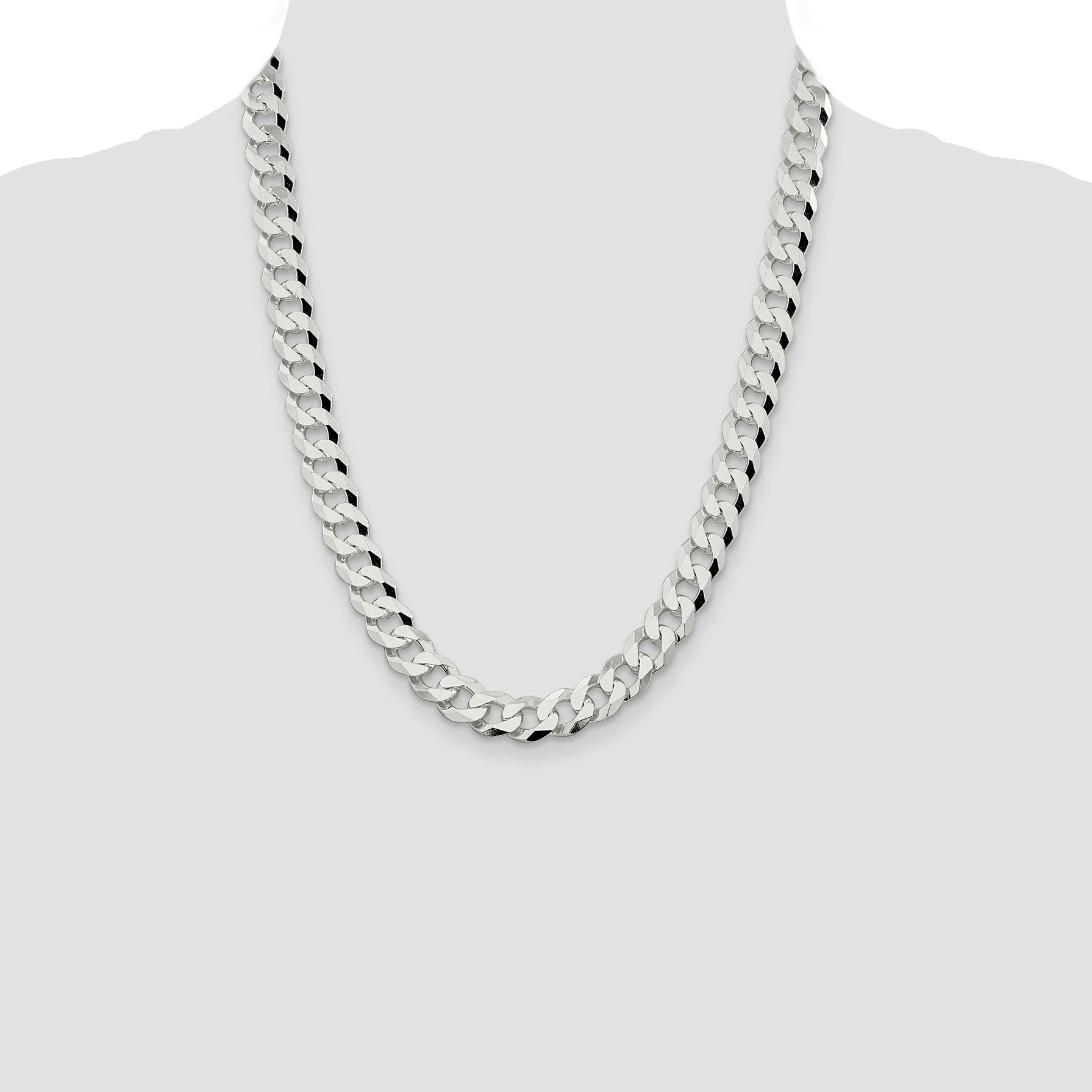 22 Inch Sterling Silver 10.6mm Beveled Curb Chain Necklace
