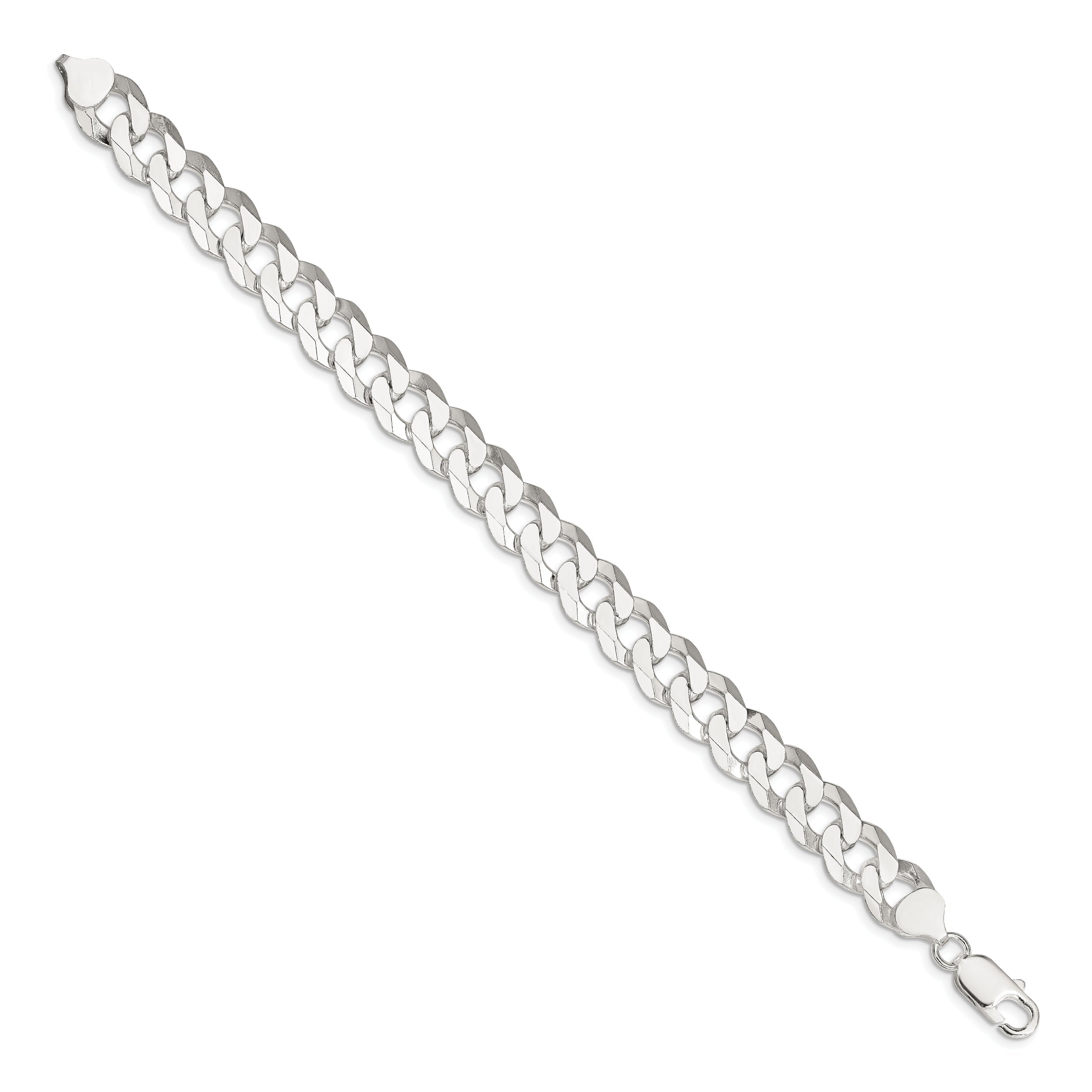 9 Inch Sterling Silver 10.6mm Beveled Curb Chain Bracelet