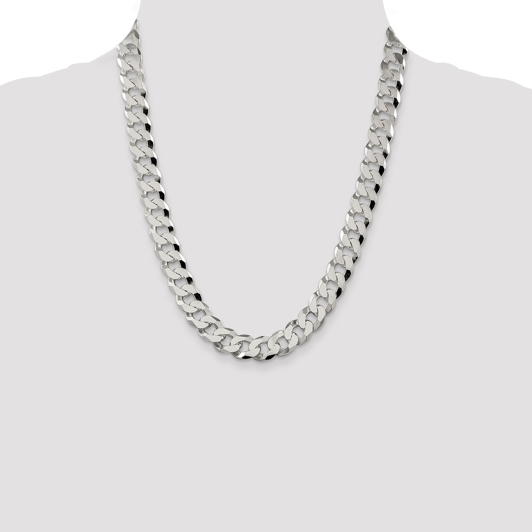 22 Inch Sterling Silver 12.3mm Beveled Curb Chain Necklace