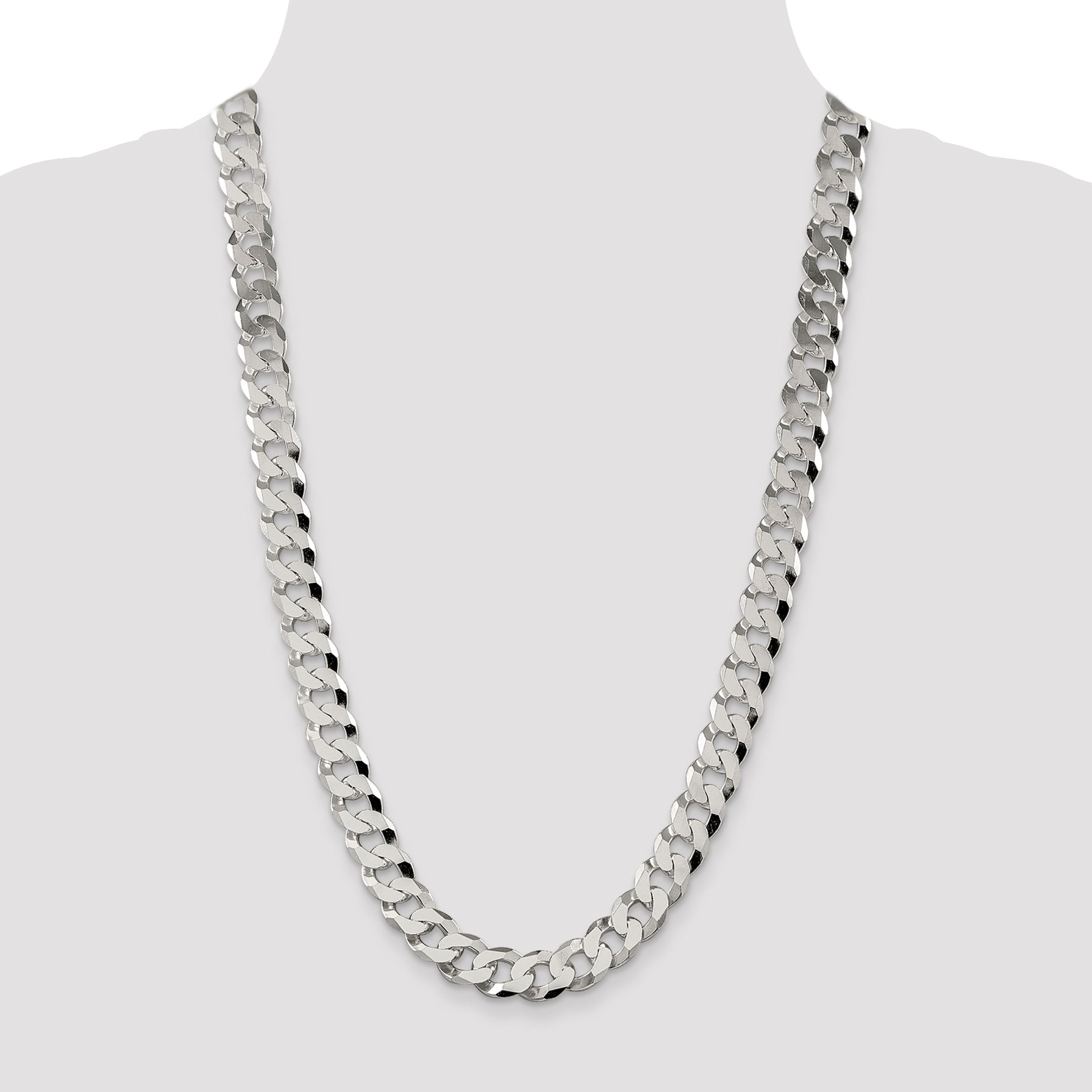 26 Inch Sterling Silver 12.3mm Beveled Curb Chain Necklace