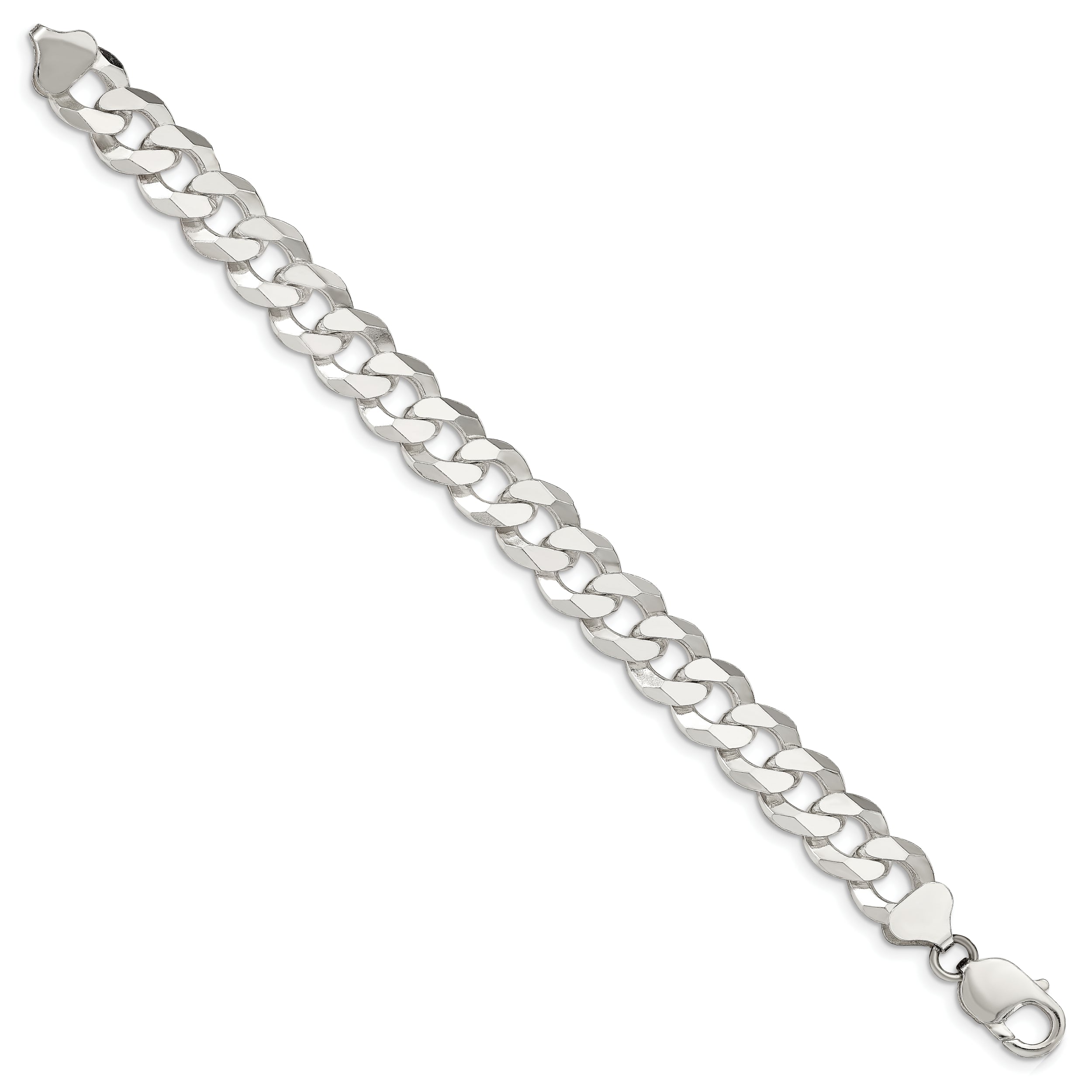 8 Inch Sterling Silver 12.3mm Beveled Curb Chain Bracelet