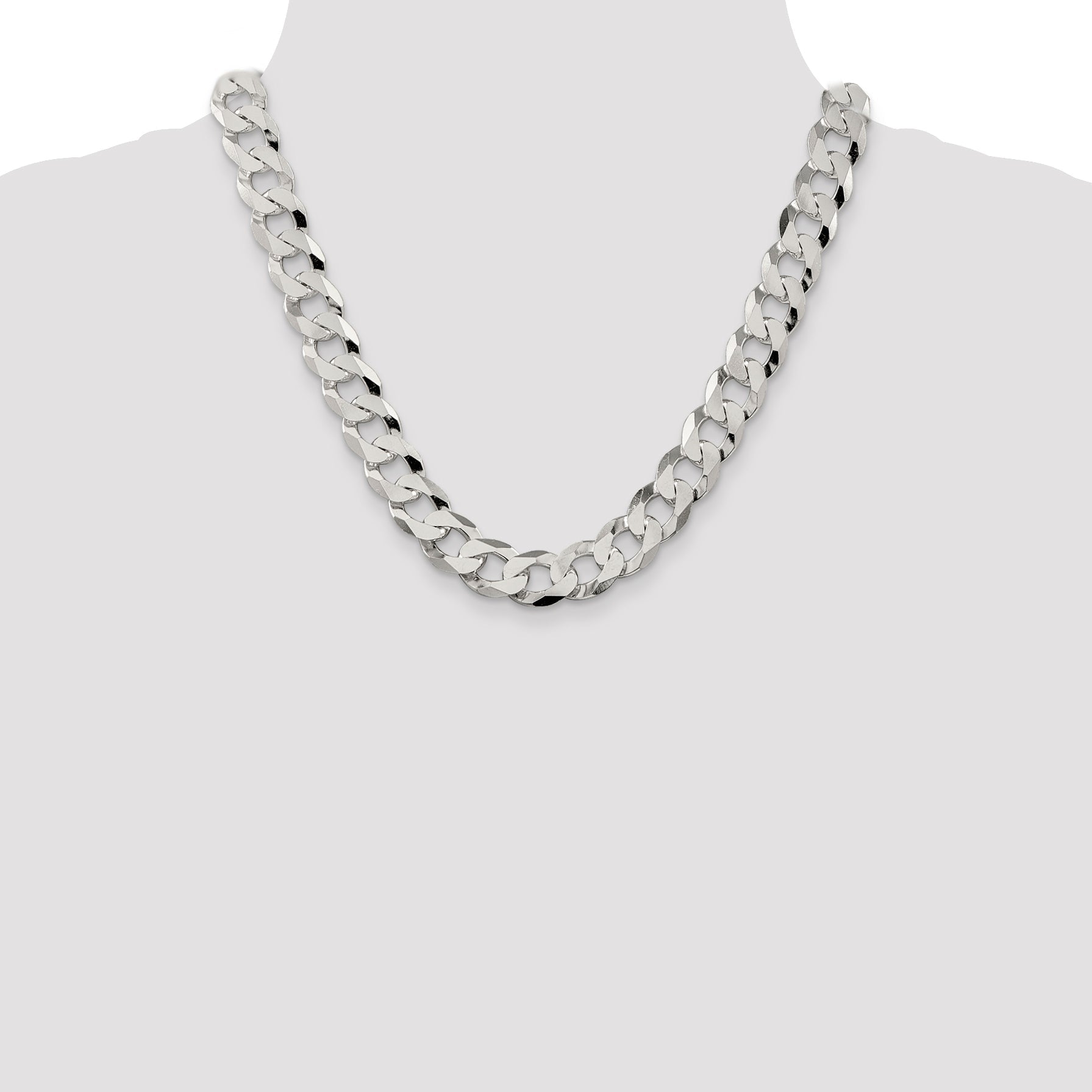 20 Inch Sterling Silver 13mm Beveled Curb Chain Necklace