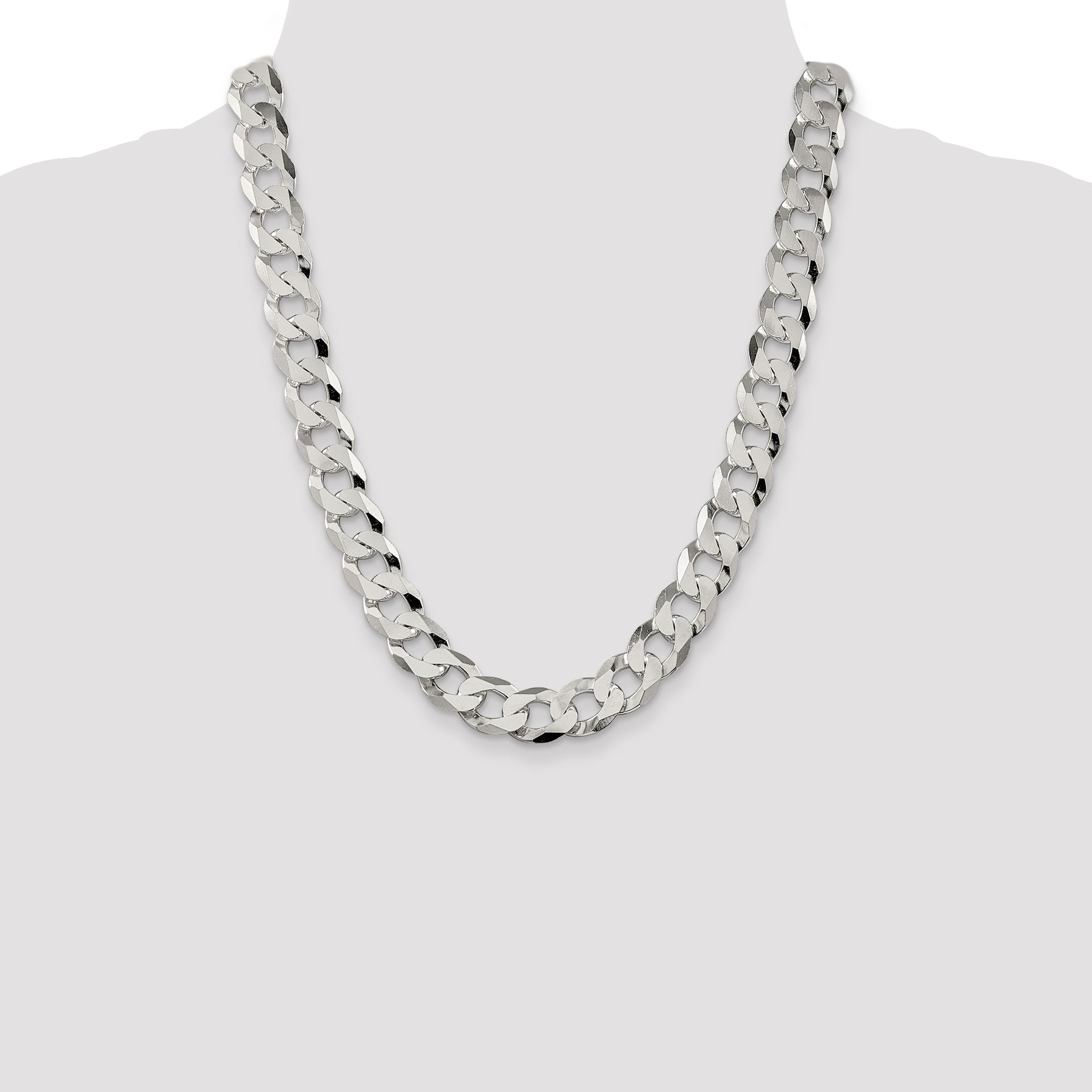 22 Inch Sterling Silver 13mm Beveled Curb Chain Necklace