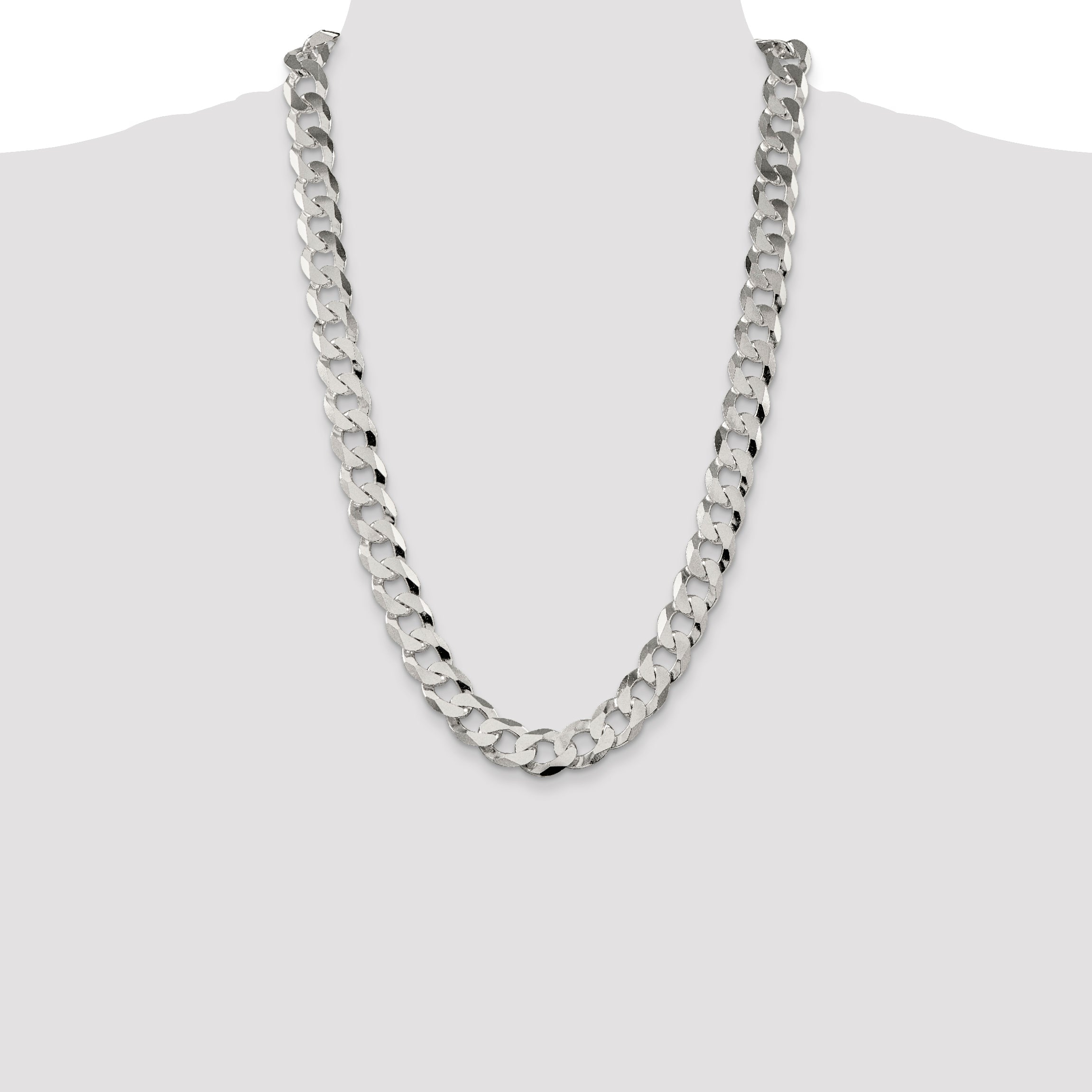 26 Inch Sterling Silver 13mm Beveled Curb Chain Necklace