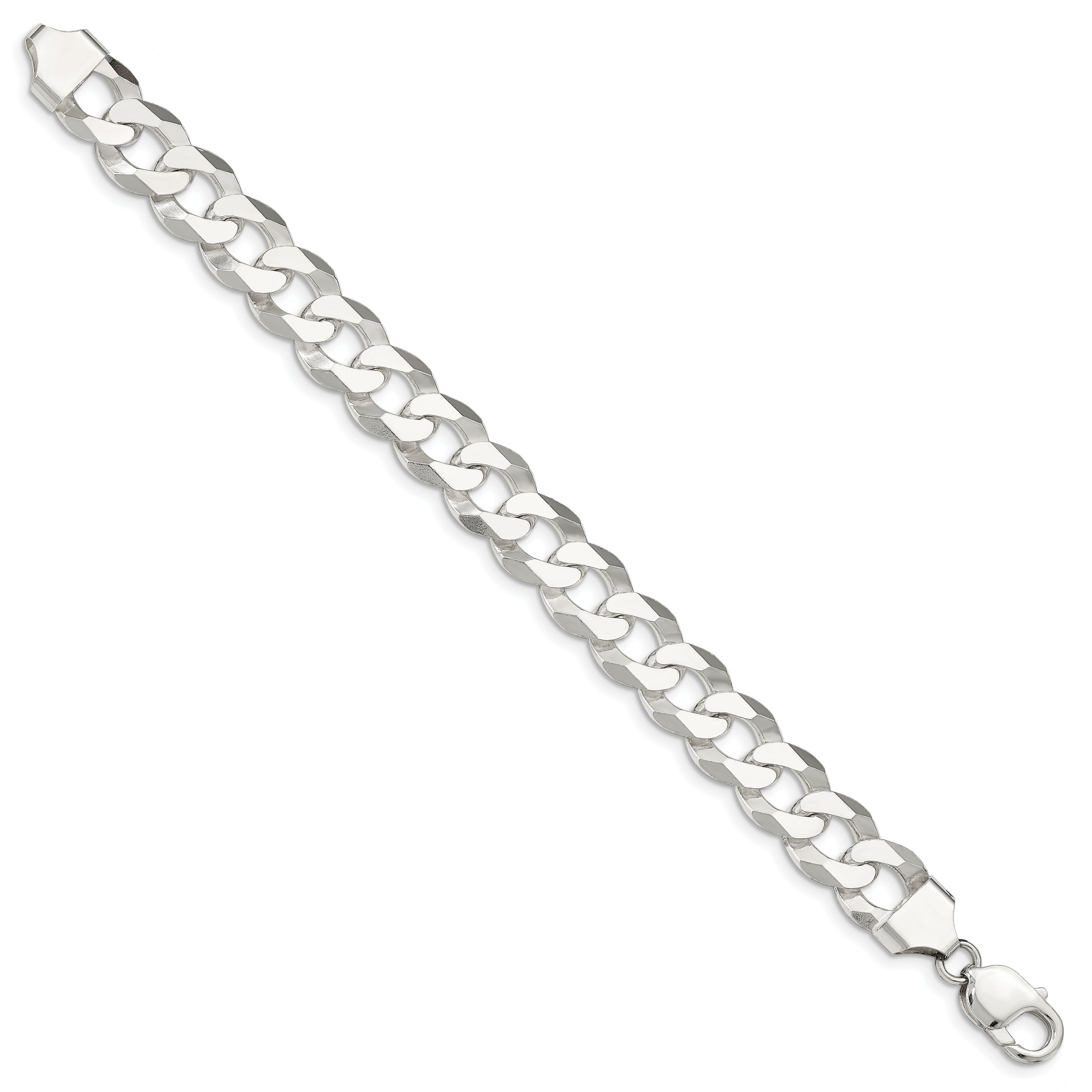 8 Inch Sterling Silver 13mm Beveled Curb Chain Bracelet