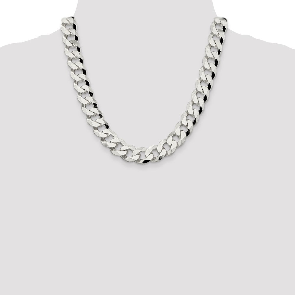20 Inch Sterling Silver 14mm Beveled Curb Chain Necklace