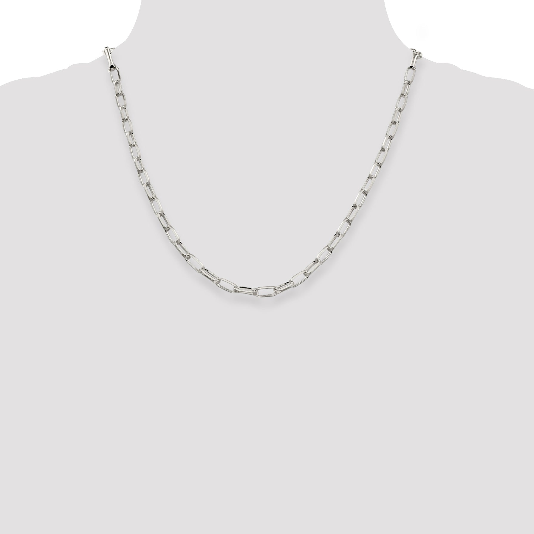 20 Inch Sterling Silver 5mm Elongated Open Link Chain Necklace