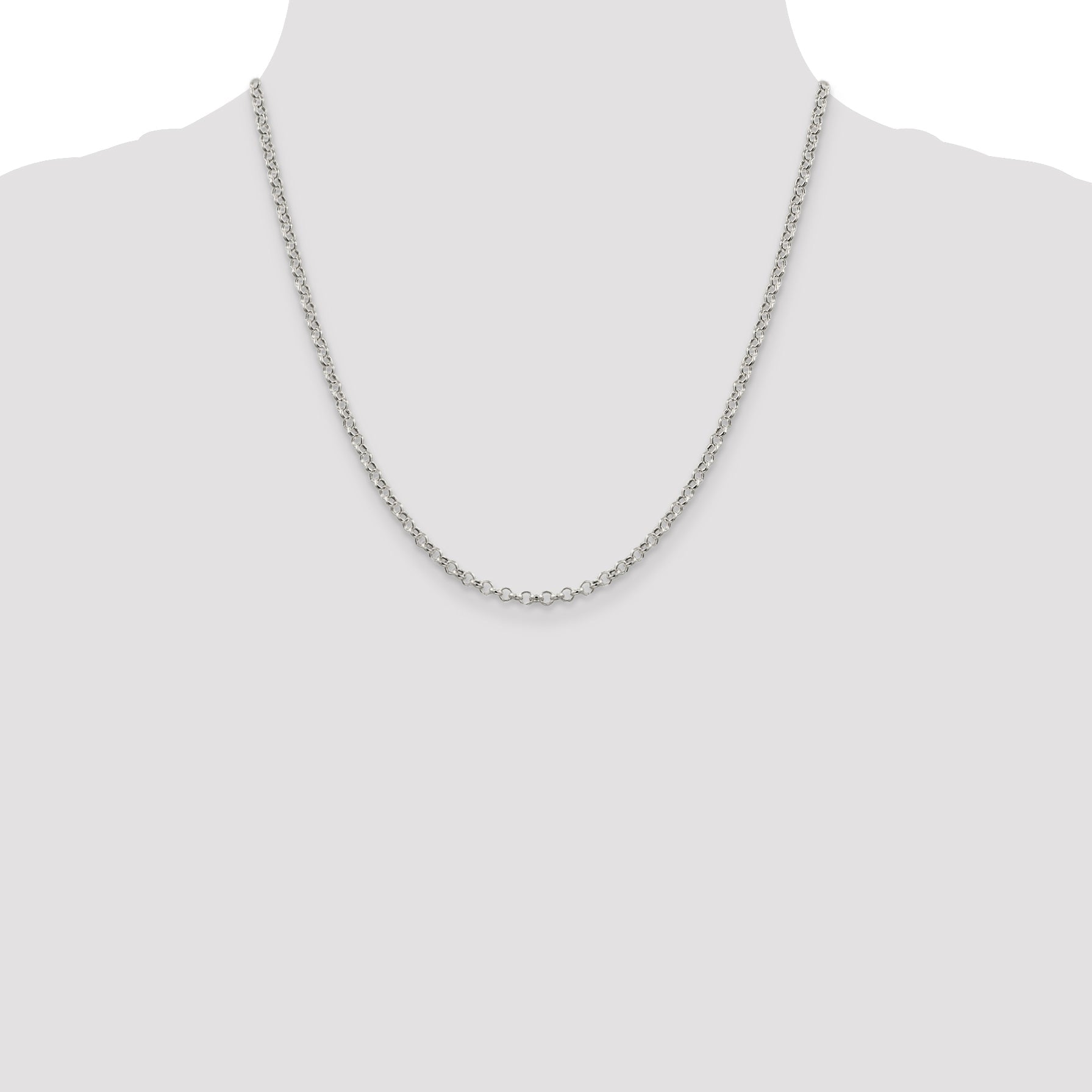20 Inch Sterling Silver 3mm Semi-Solid Rolo Chain Necklace