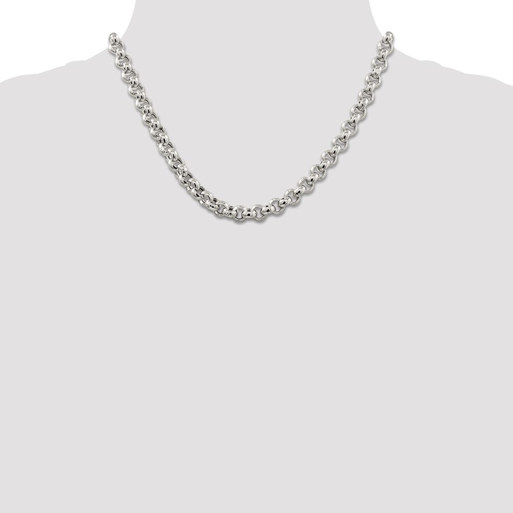 18 Inch Sterling Silver 7.75mm Semi-Solid Rolo Chain Necklace