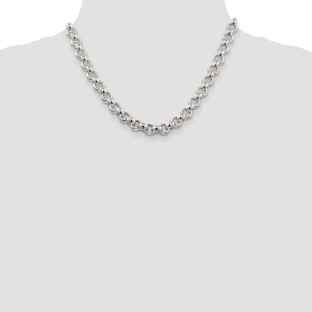 18 Inch Sterling Silver 9.5mm Semi-Solid Rolo Chain Necklace
