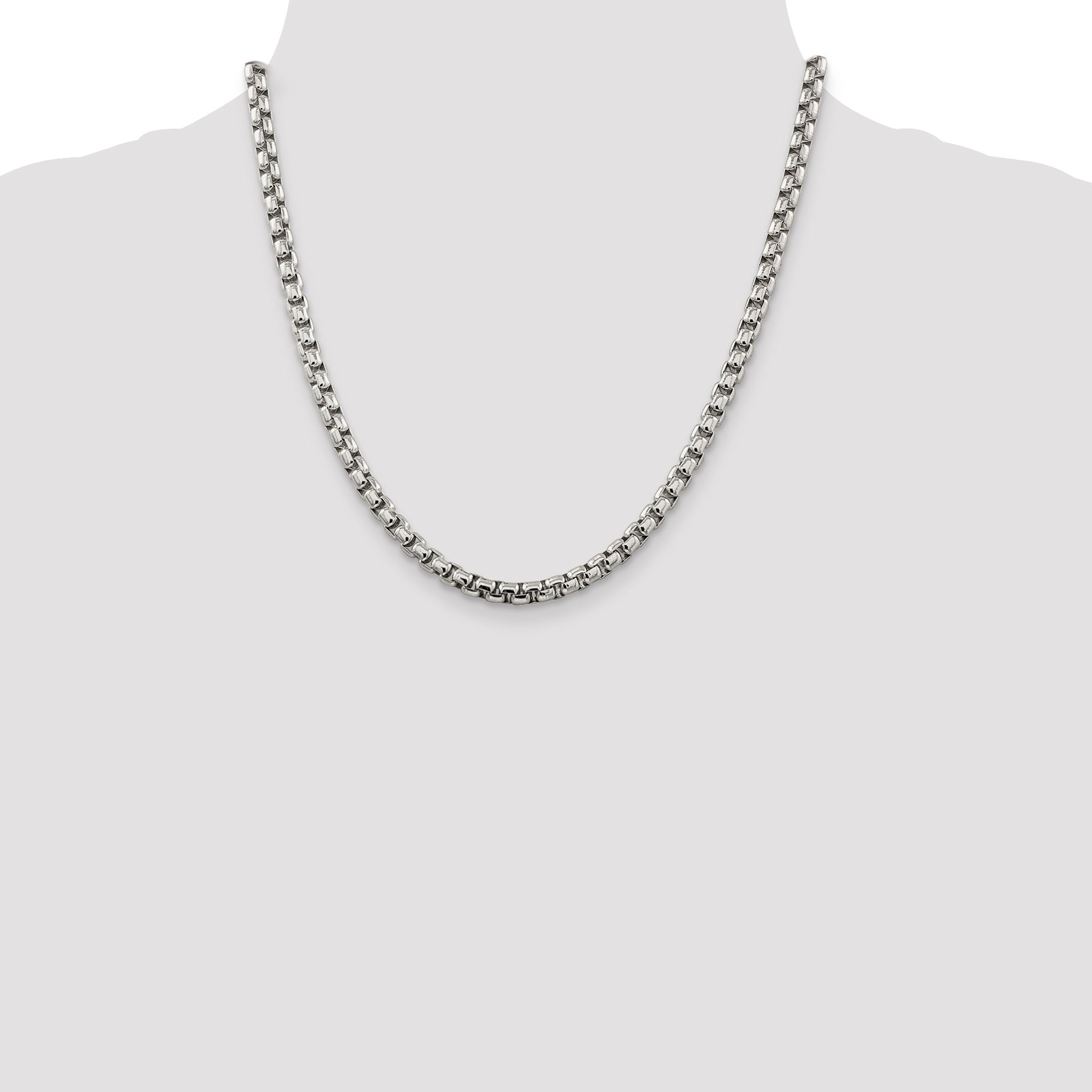 20 Inch Sterling Silver 5.2mm Round Box Chain Necklace