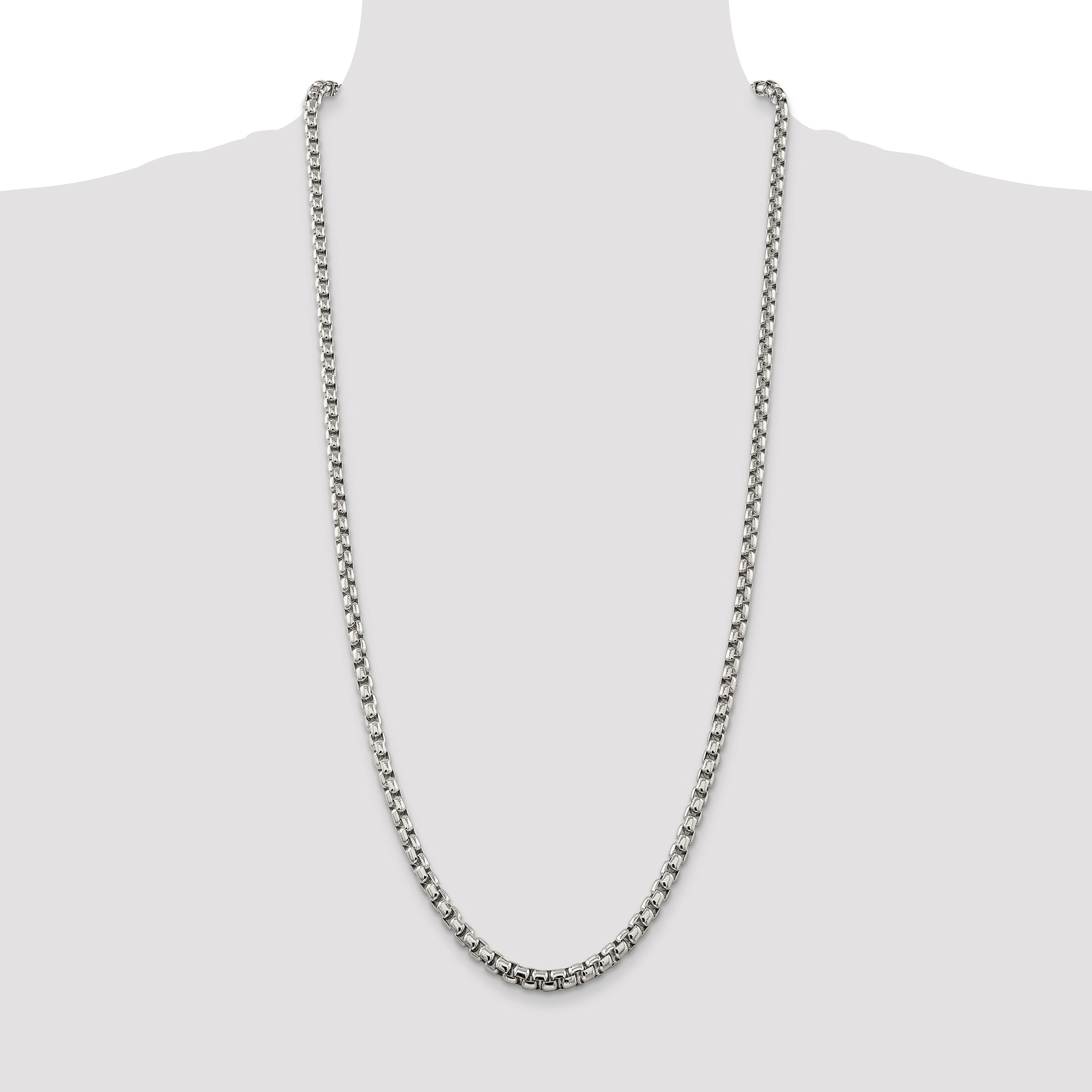 30 Inch Sterling Silver 5.2mm Round Box Chain Necklace