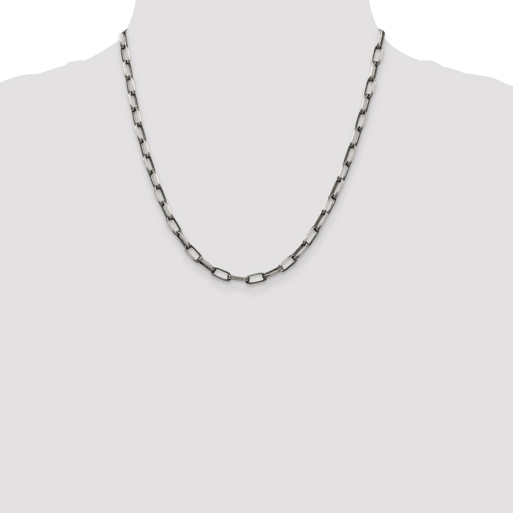 20 Inch Sterling Silver Antiqued 4.8mm Elongated Open Link Chain Necklace