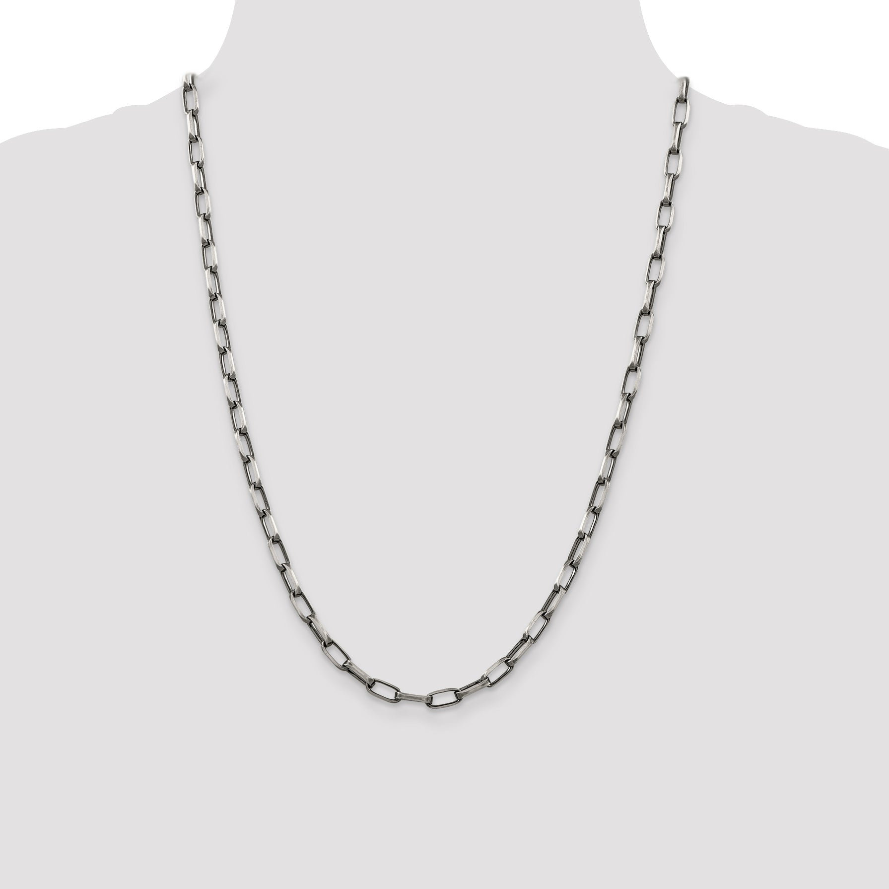 24 Inch Sterling Silver Antiqued 4.8mm Elongated Open Link Chain Necklace