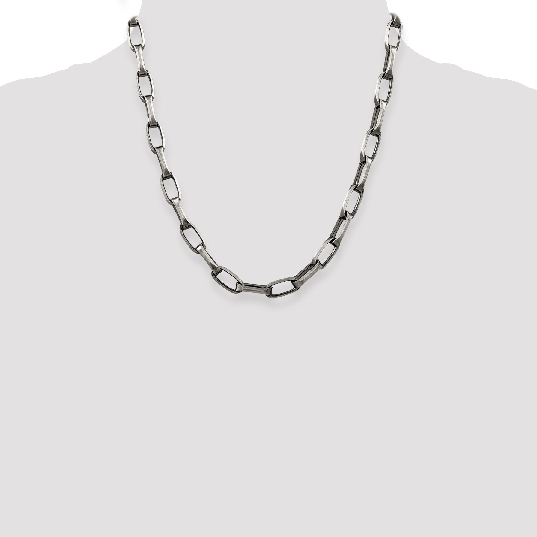 20 Inch Sterling Silver Antiqued 8mm Elongated Open Link Chain Necklace
