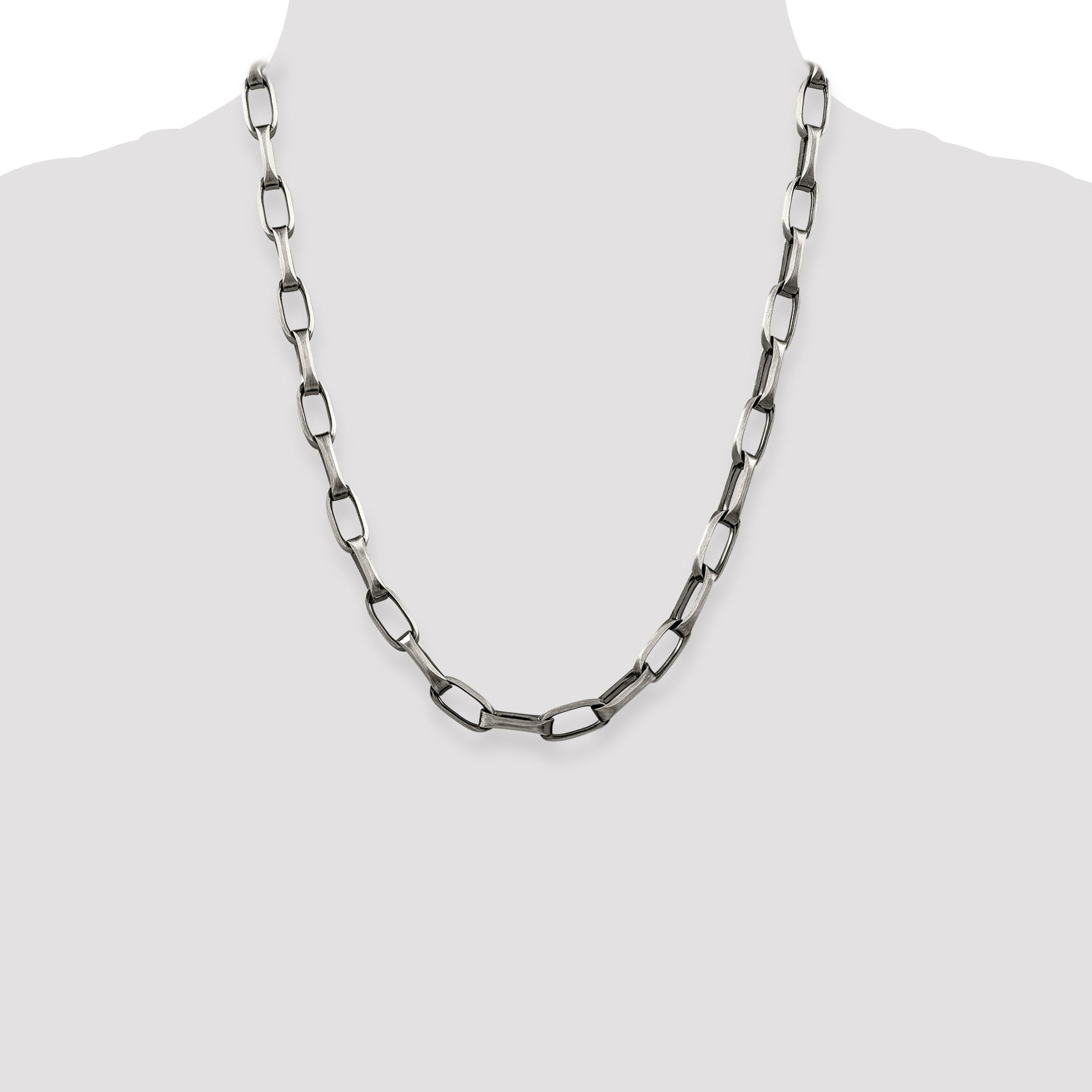 22 Inch Sterling Silver Antiqued 8mm Elongated Open Link Chain Necklace