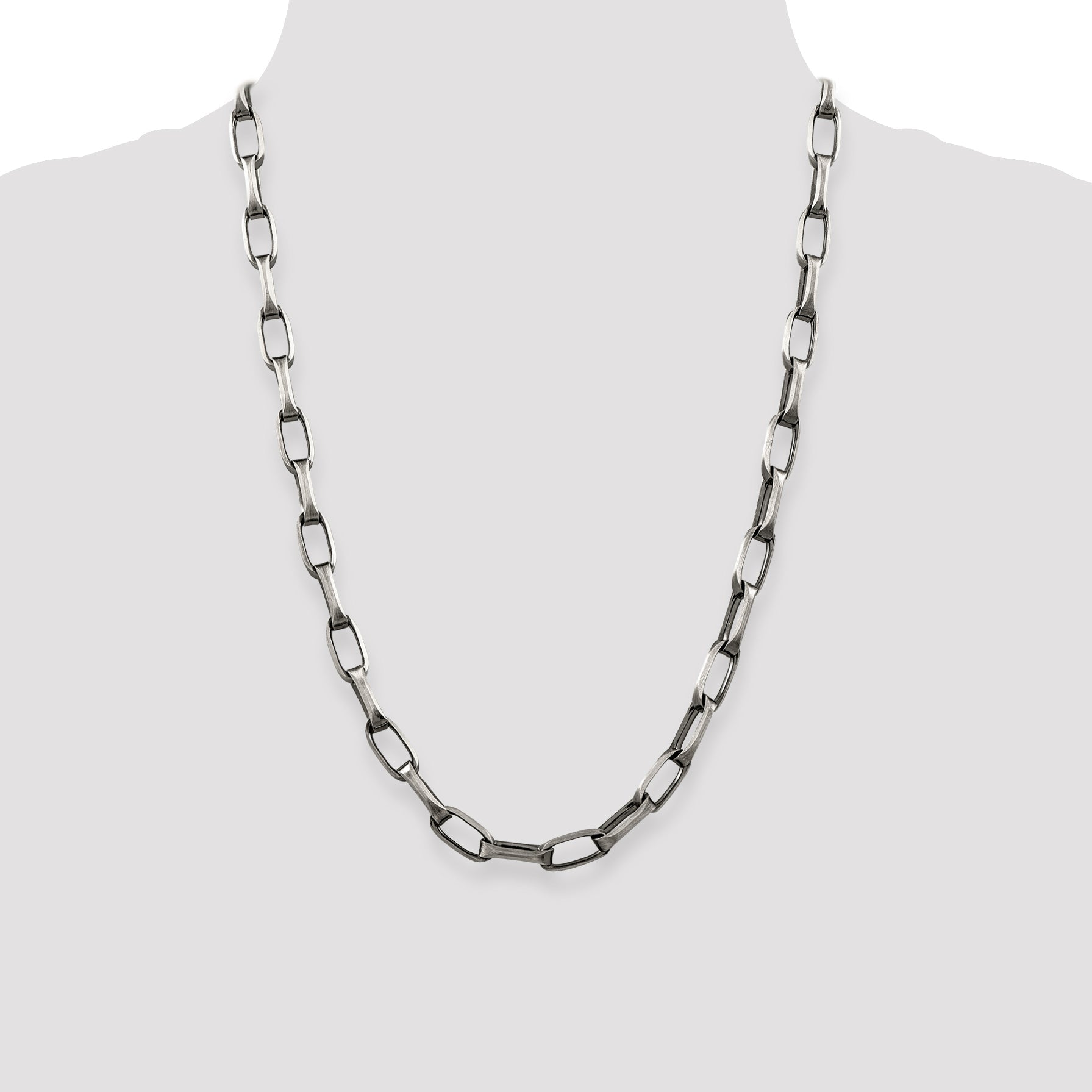 24 Inch Sterling Silver Antiqued 8mm Elongated Open Link Chain Necklace