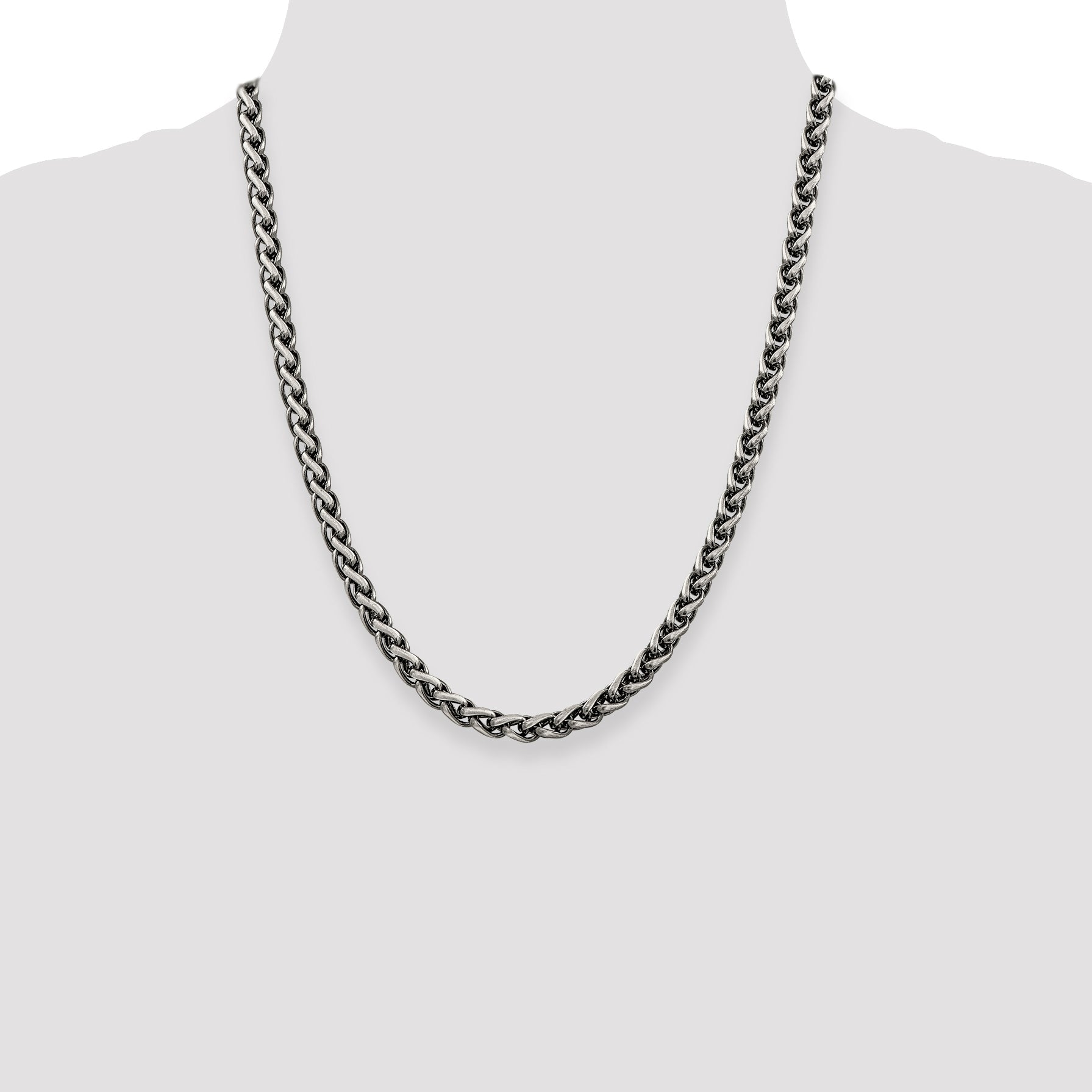 22 Inch Sterling Silver Antiqued 6mm Round Spiga Chain Necklace