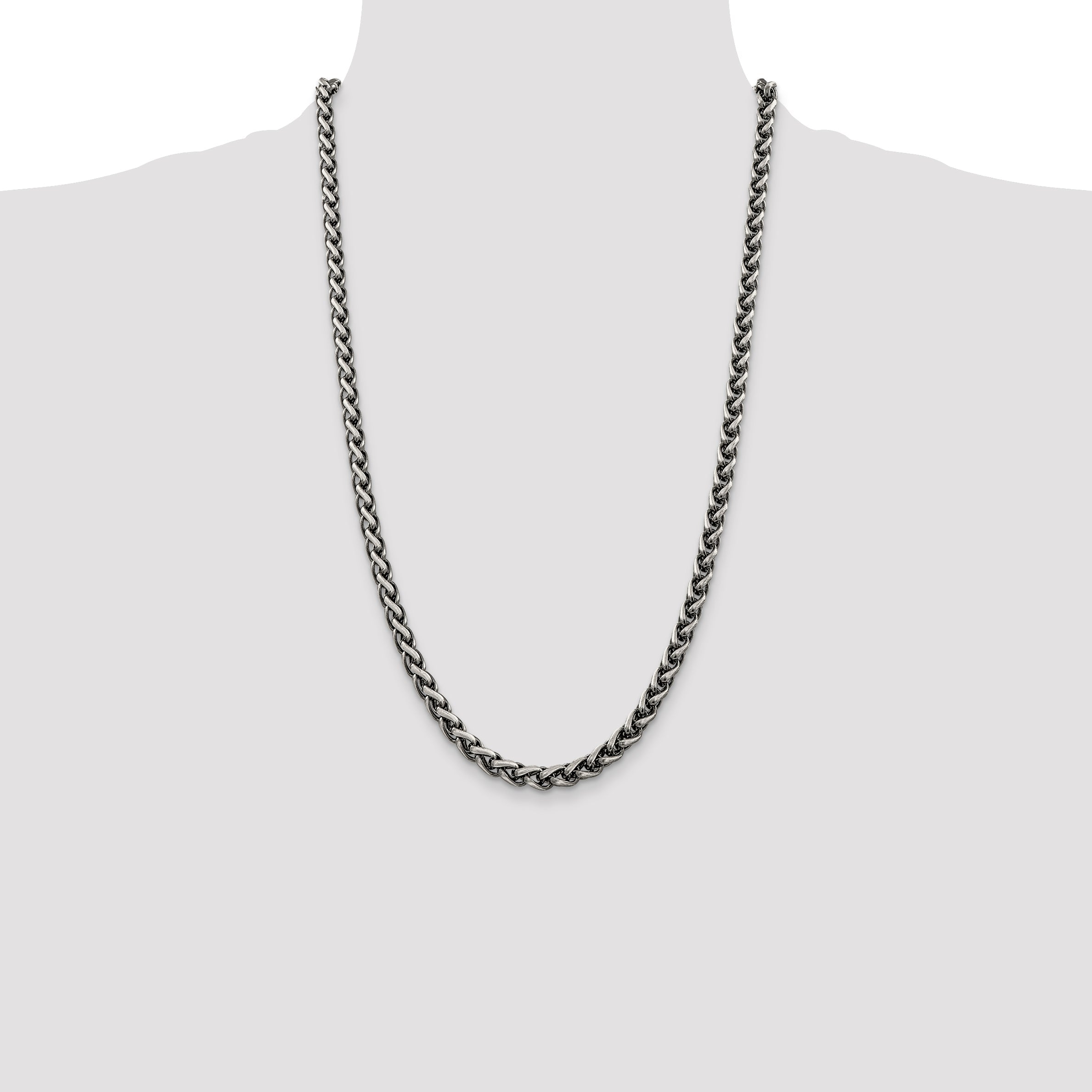 26 Inch Sterling Silver Antiqued 6mm Round Spiga Chain Necklace