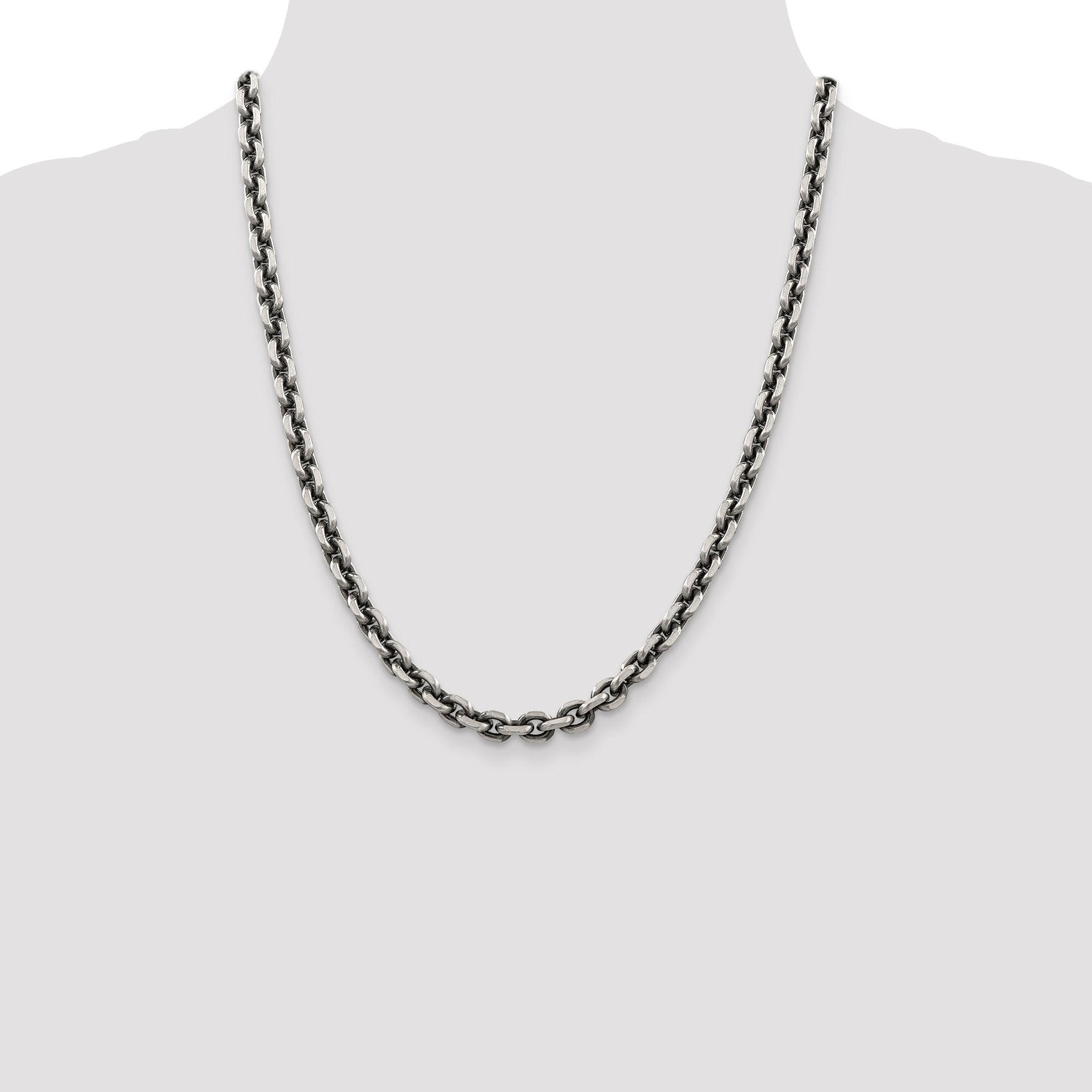 22 Inch Sterling Silver Antiqued 7.0mm D/C Elongated Open Link Chain Necklace