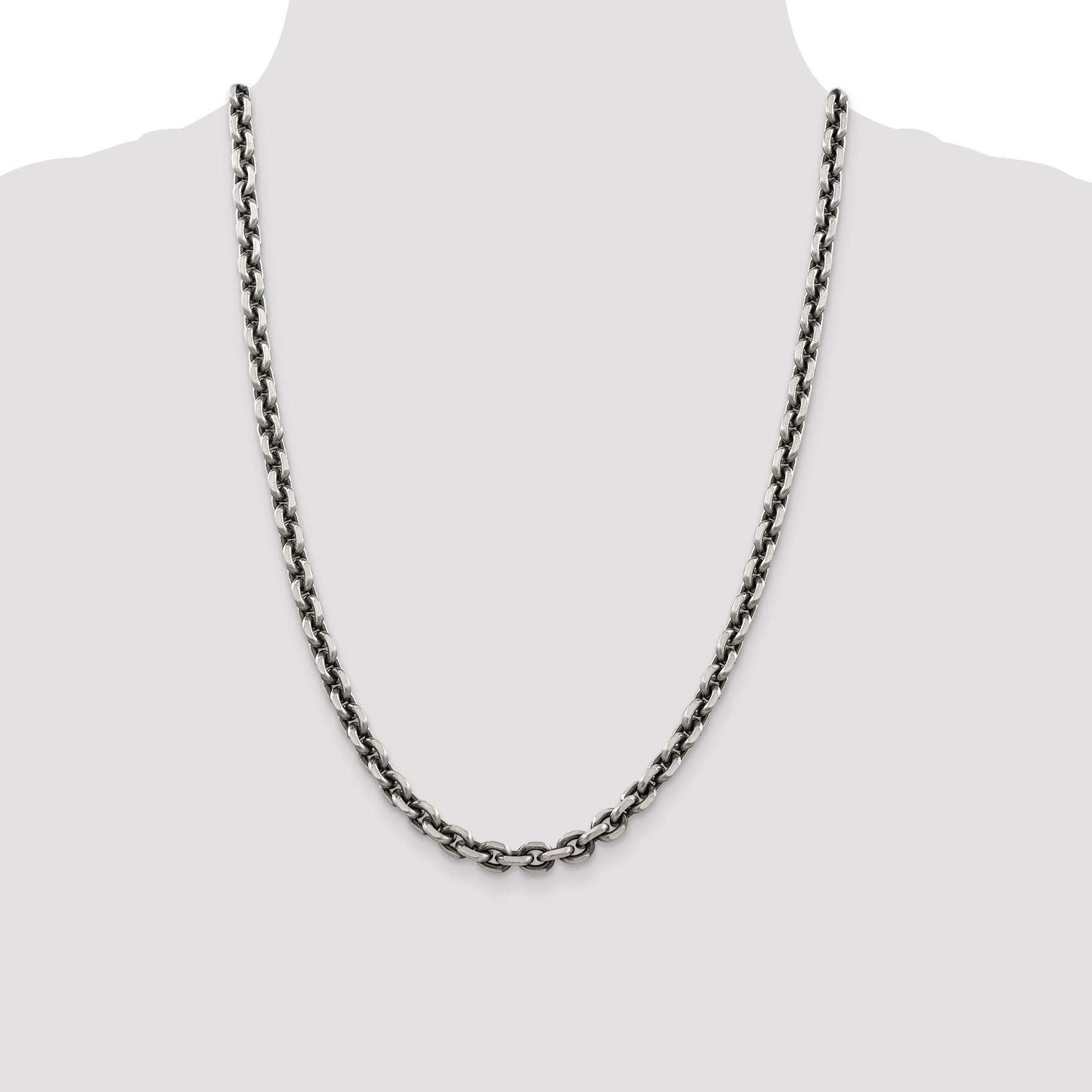 24 Inch Sterling Silver Antiqued 7.0mm D/C Elongated Open Link Chain Necklace