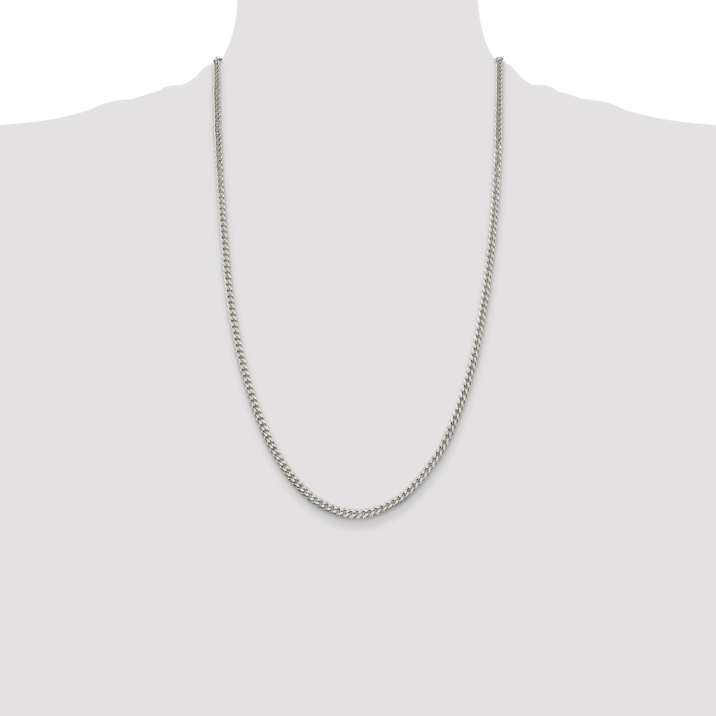 26 Inch Sterling Silver Polished 3.15mm Curb Chain Necklace