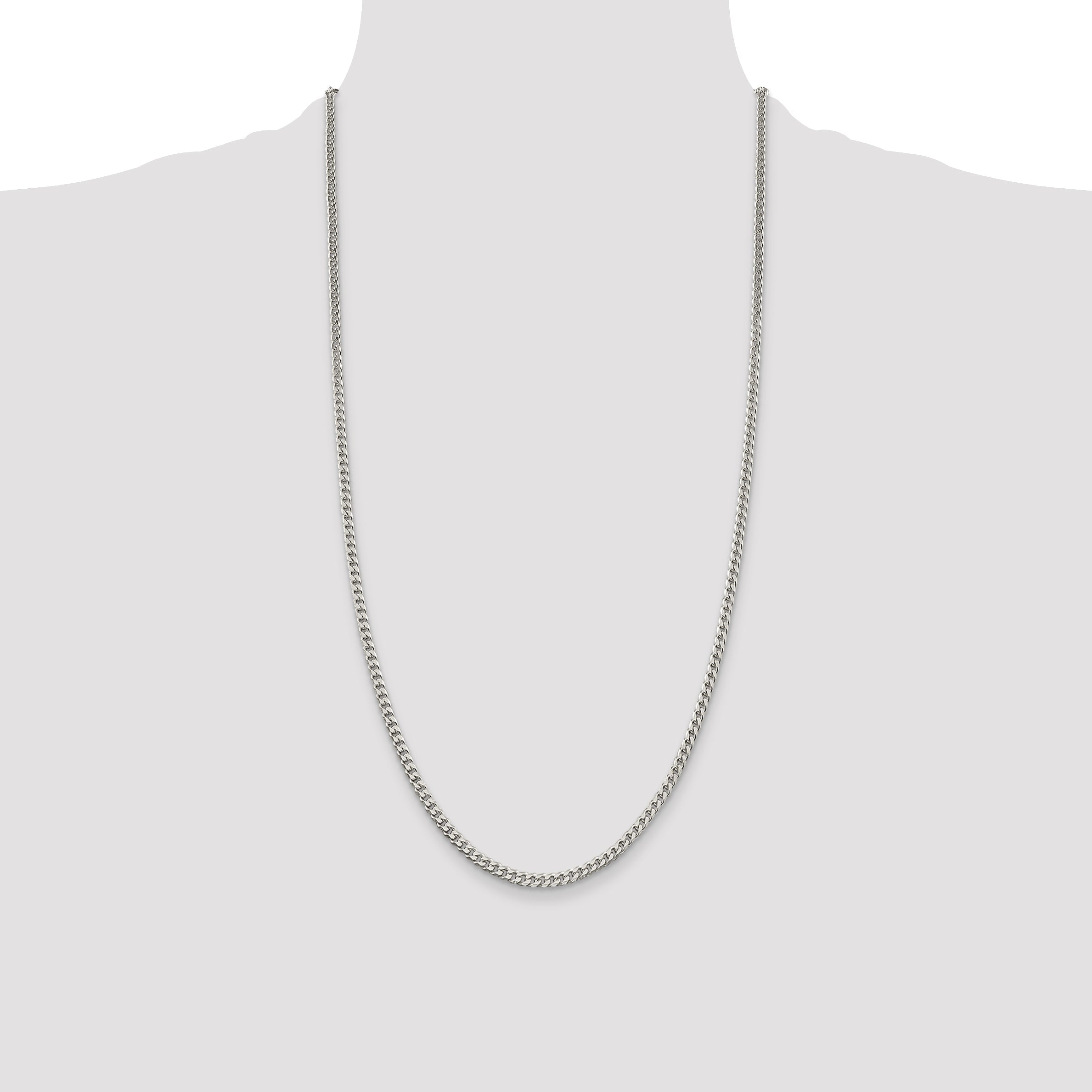 28 Inch Sterling Silver Polished 3.15mm Curb Chain Necklace
