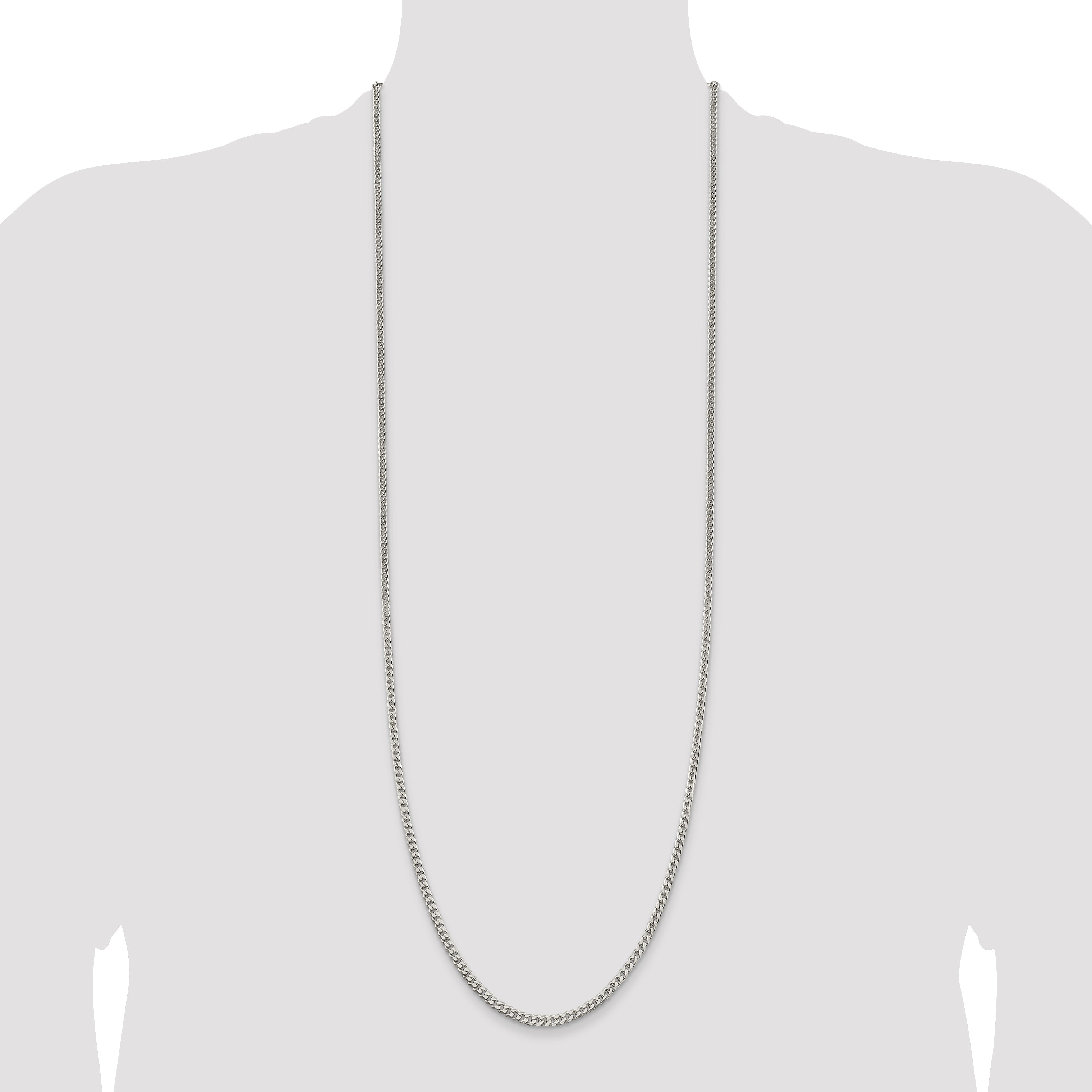 36 Inch Sterling Silver Polished 3.15mm Curb Chain Necklace