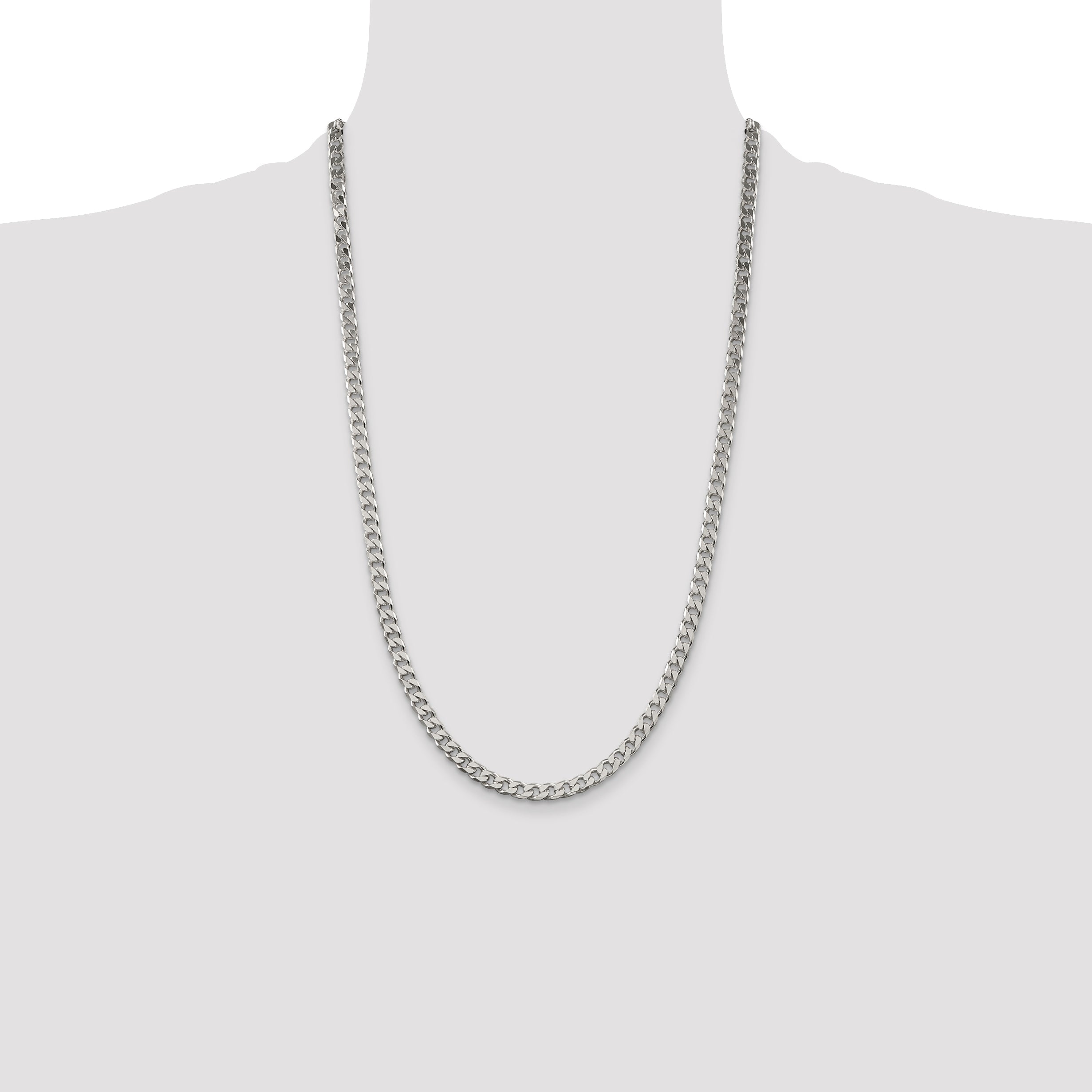26 Inch Sterling Silver Polished 5mm Curb Chain Necklace