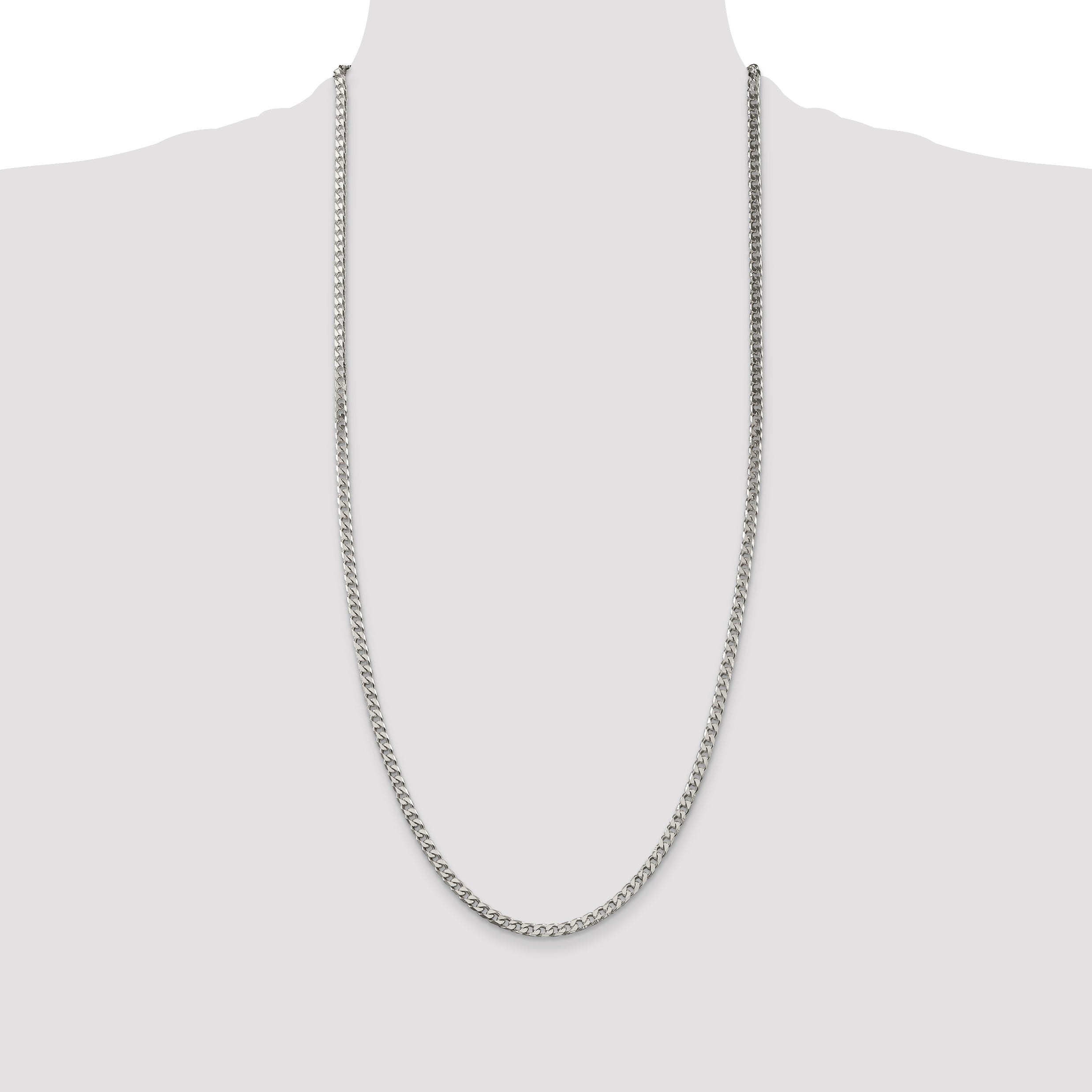 30 Inch Sterling Silver Polished 3.5mm Curb Chain Necklace