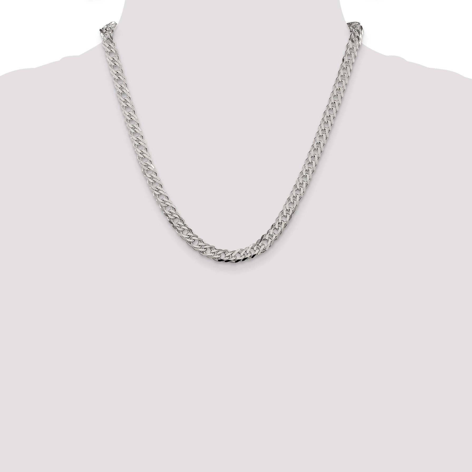 20 Inch Sterling Silver 6.25mm 6 Side D/C Flat Double Curb Chain Necklace