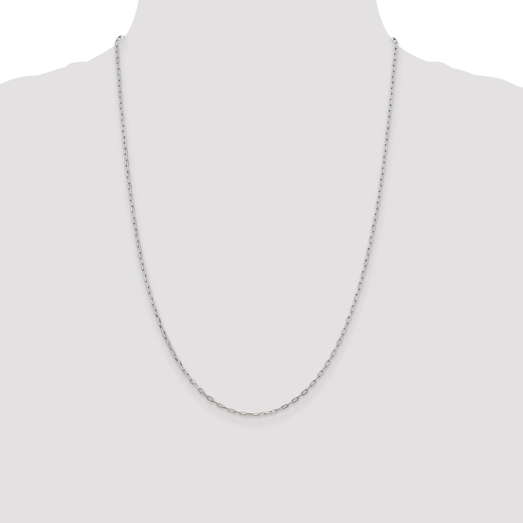 24 Inch Sterling Silver 1.75mm Elongated Open Link Chain Necklace