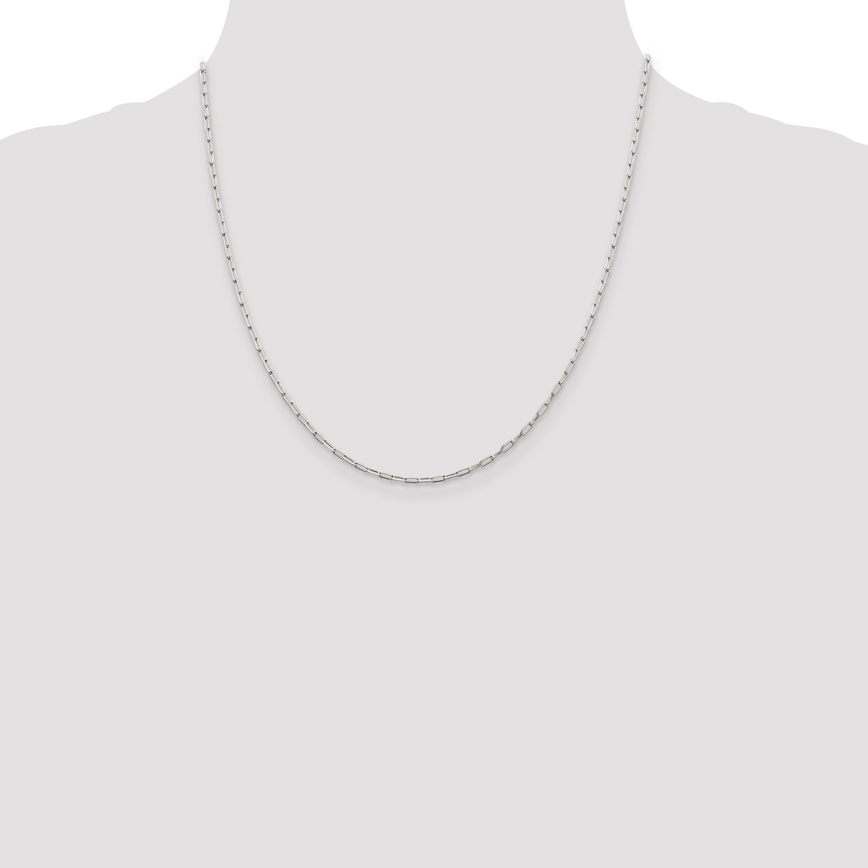 20 Inch Sterling Silver 2mm Elongated Open Link Chain Necklace