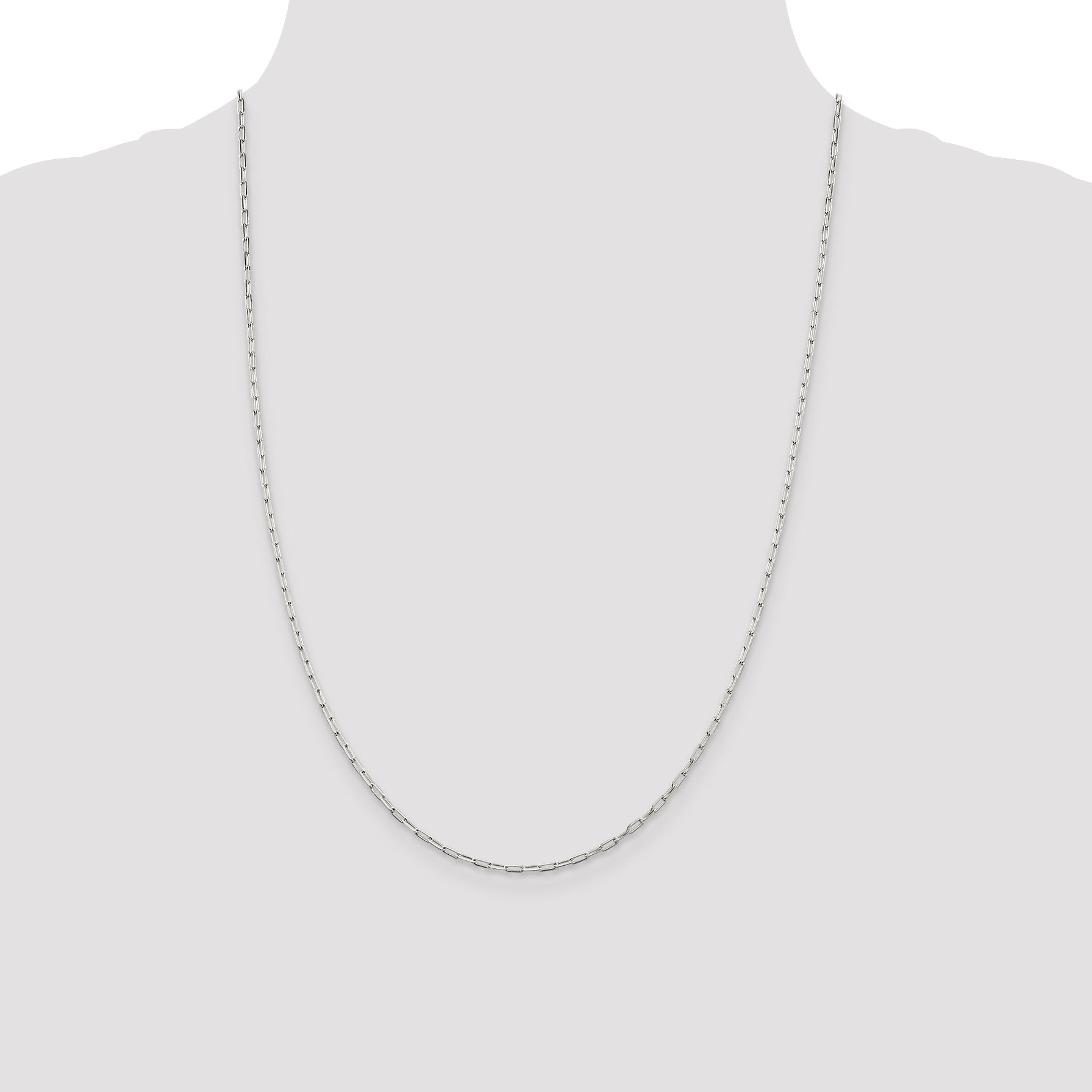 24 Inch Sterling Silver 2mm Elongated Open Link Chain Necklace