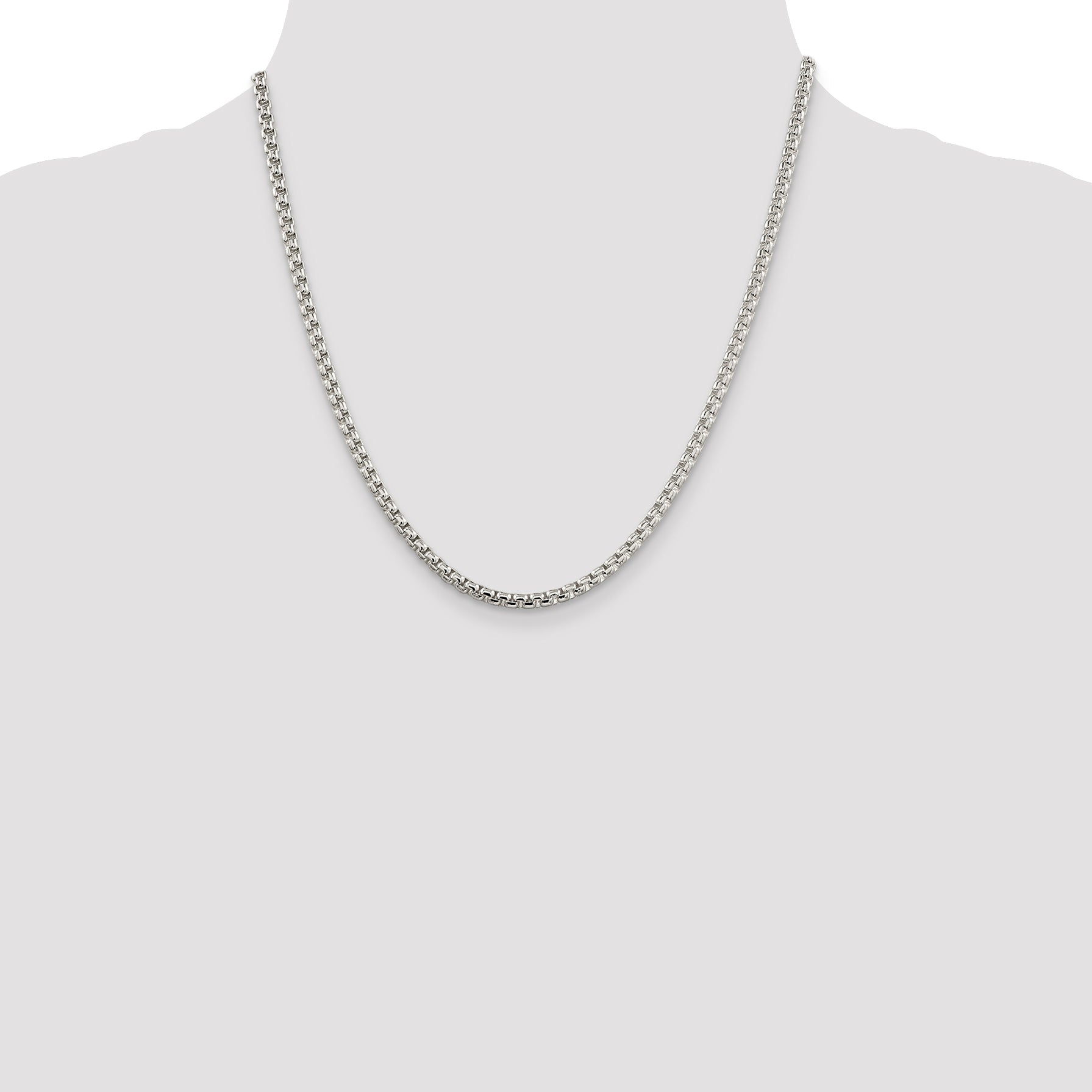 20 Inch Sterling Silver 3.6mm Round Box Chain Necklace