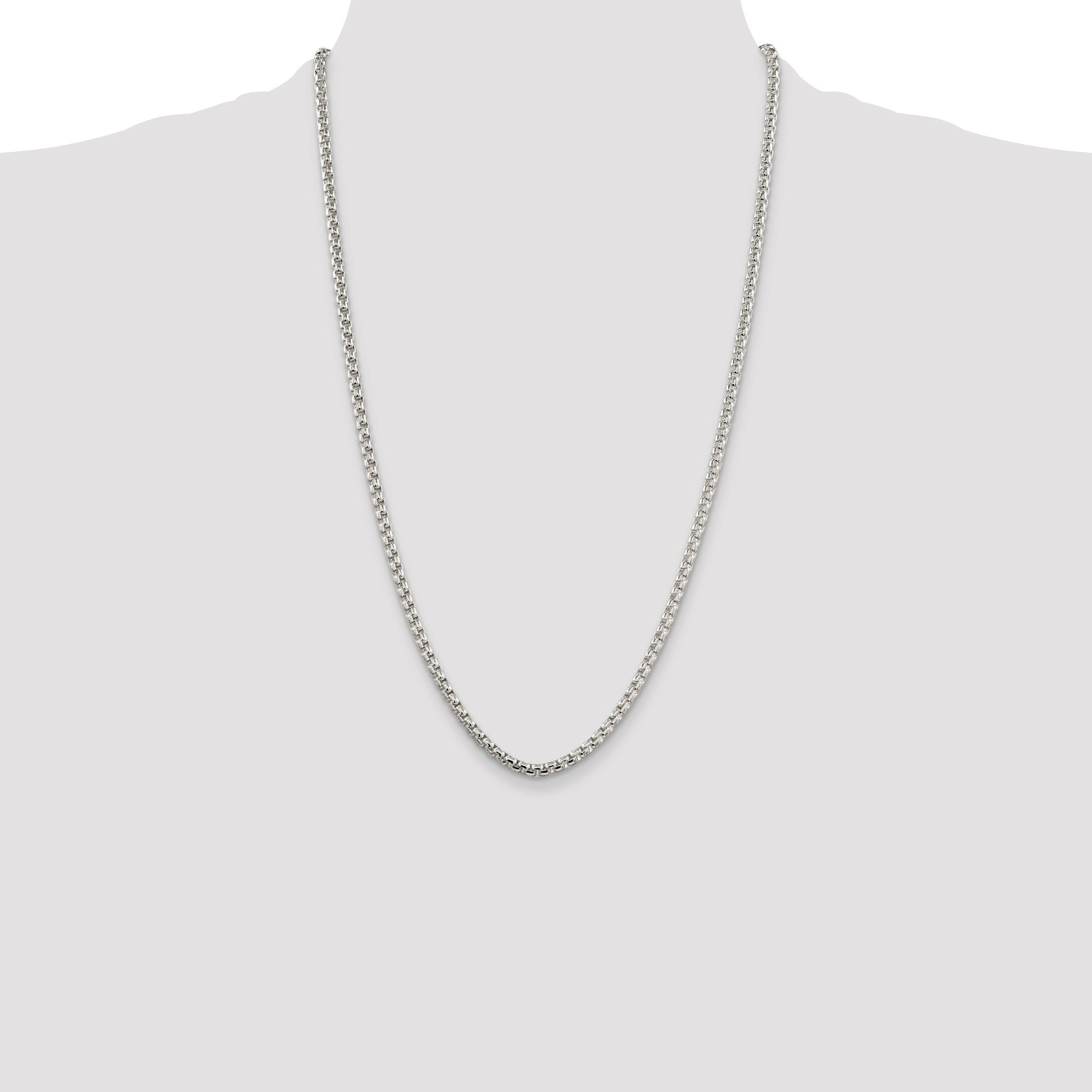 26 Inch Sterling Silver 3.6mm Round Box Chain Necklace