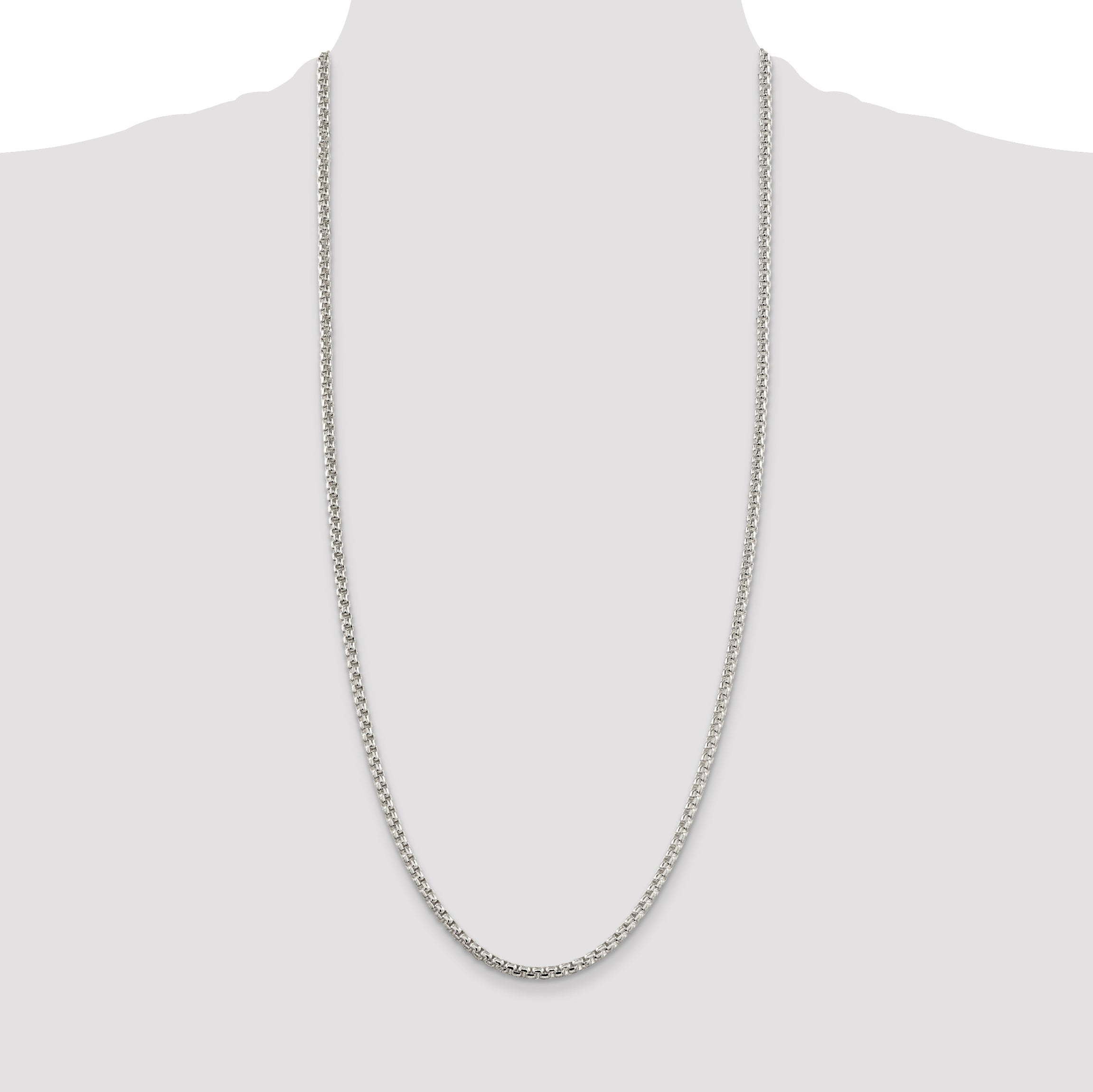 30 Inch Sterling Silver 3.6mm Round Box Chain Necklace